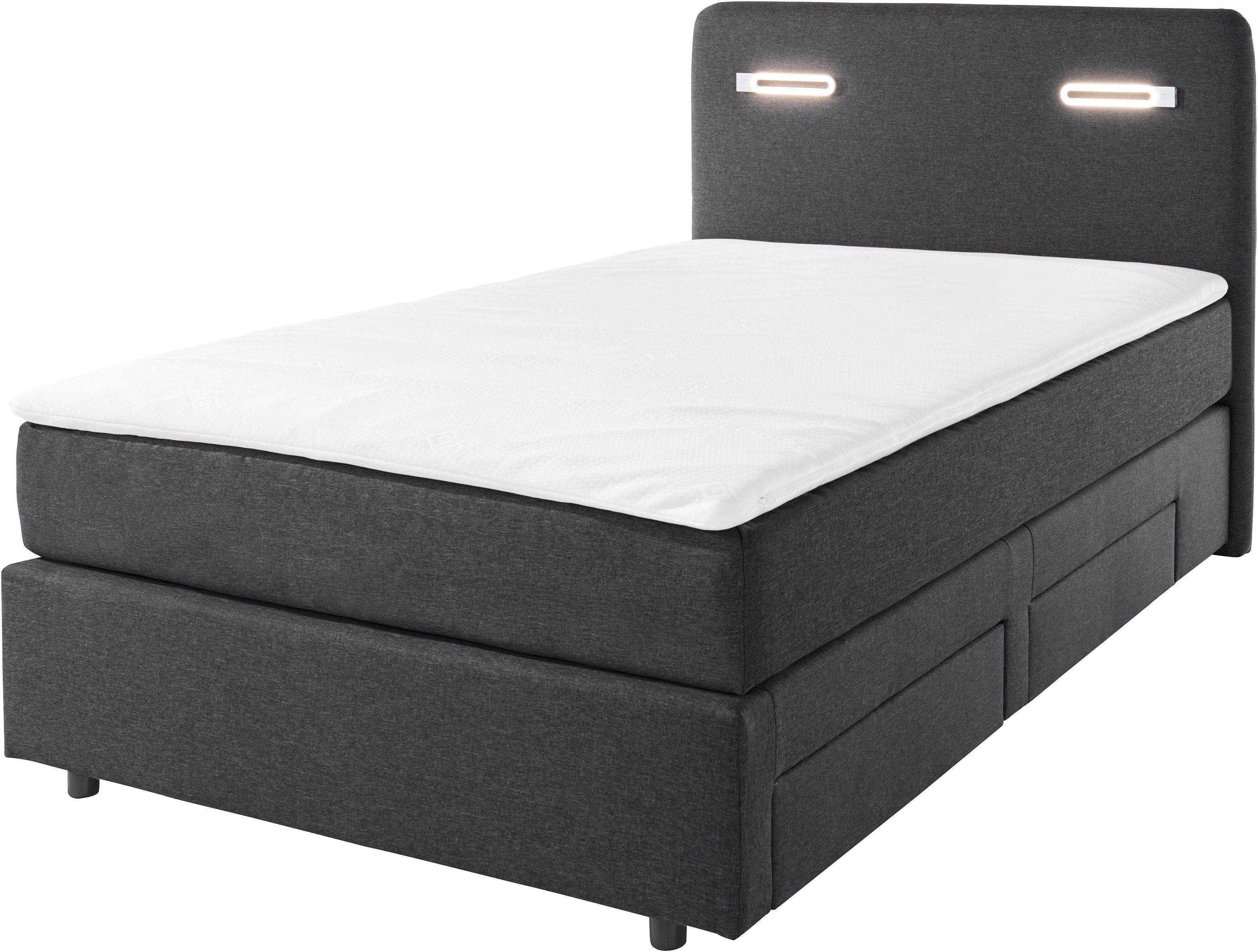 INOSIGN Boxspring Luan met laden, ledverlichting en topmatras, in breedte 120 cm en 180 cm te bestellen, in verschillende hardheden te kiezen.