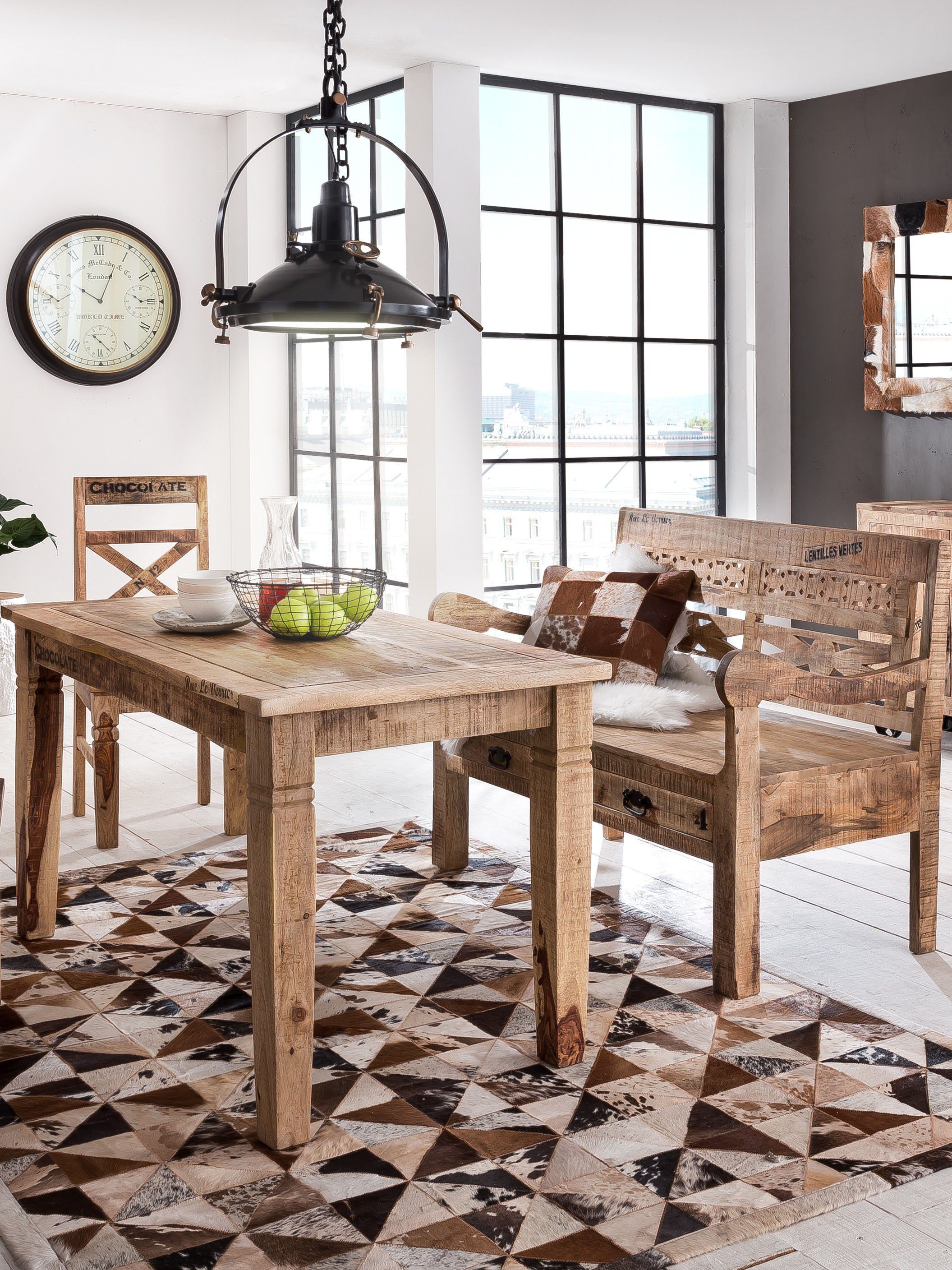 SIT Eettafel Rustiek Breedte 140 cm, shabby chic, vintage eettafels beige