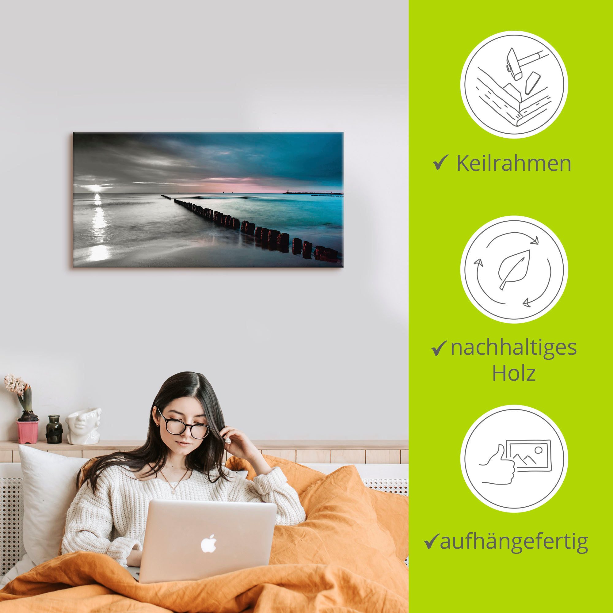 Artland Artprint Oostzee met zonsopkomst z/w als artprint op linnen, muursticker in verschillende maten
