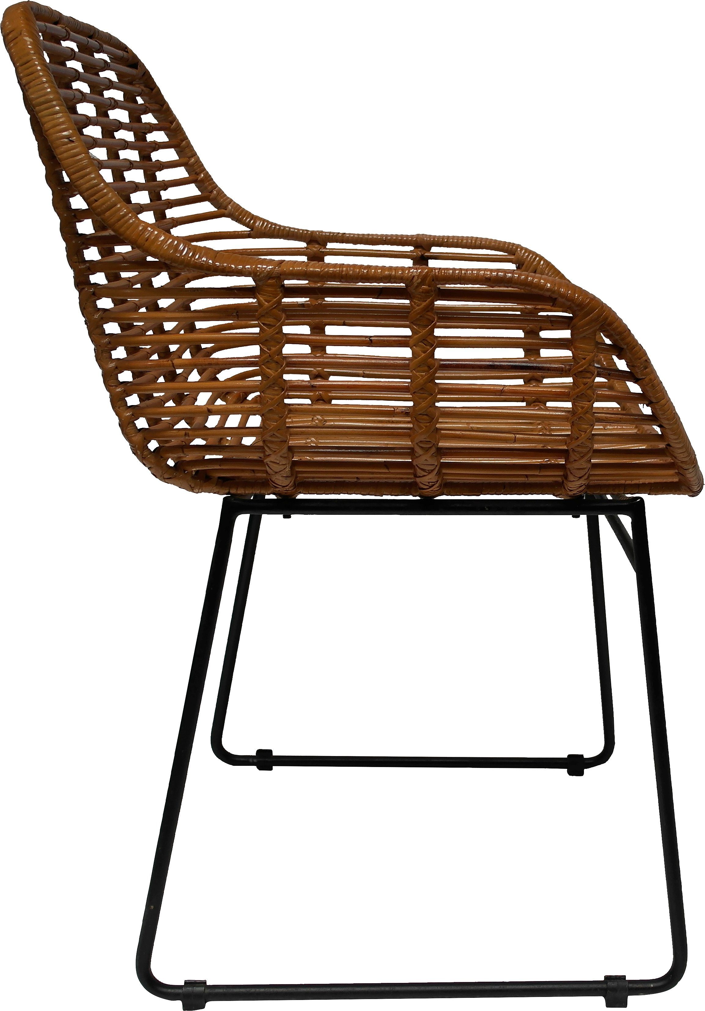 TOM TAILOR HOME Stoel met armleuningen T-RATTAN DINING CHAIR afgeronde rotanstoel met armleuningen met zwart beugelonderstel (set, 2 stuks)
