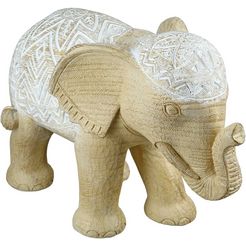 casablanca by gilde decoratief figuur dierfiguur olifant morani, naturel decoratief object, met houtsnijwerk, te bestellen in verschillende afmetingen, woonkamer (1 stuk) beige