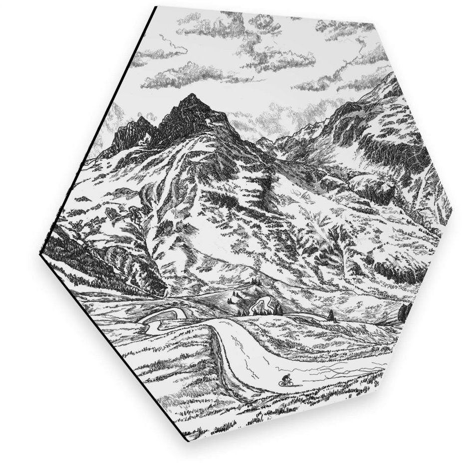 Wall-Art Metalen artprint Alpenpass Frankrijk naturel wit (1 stuk)