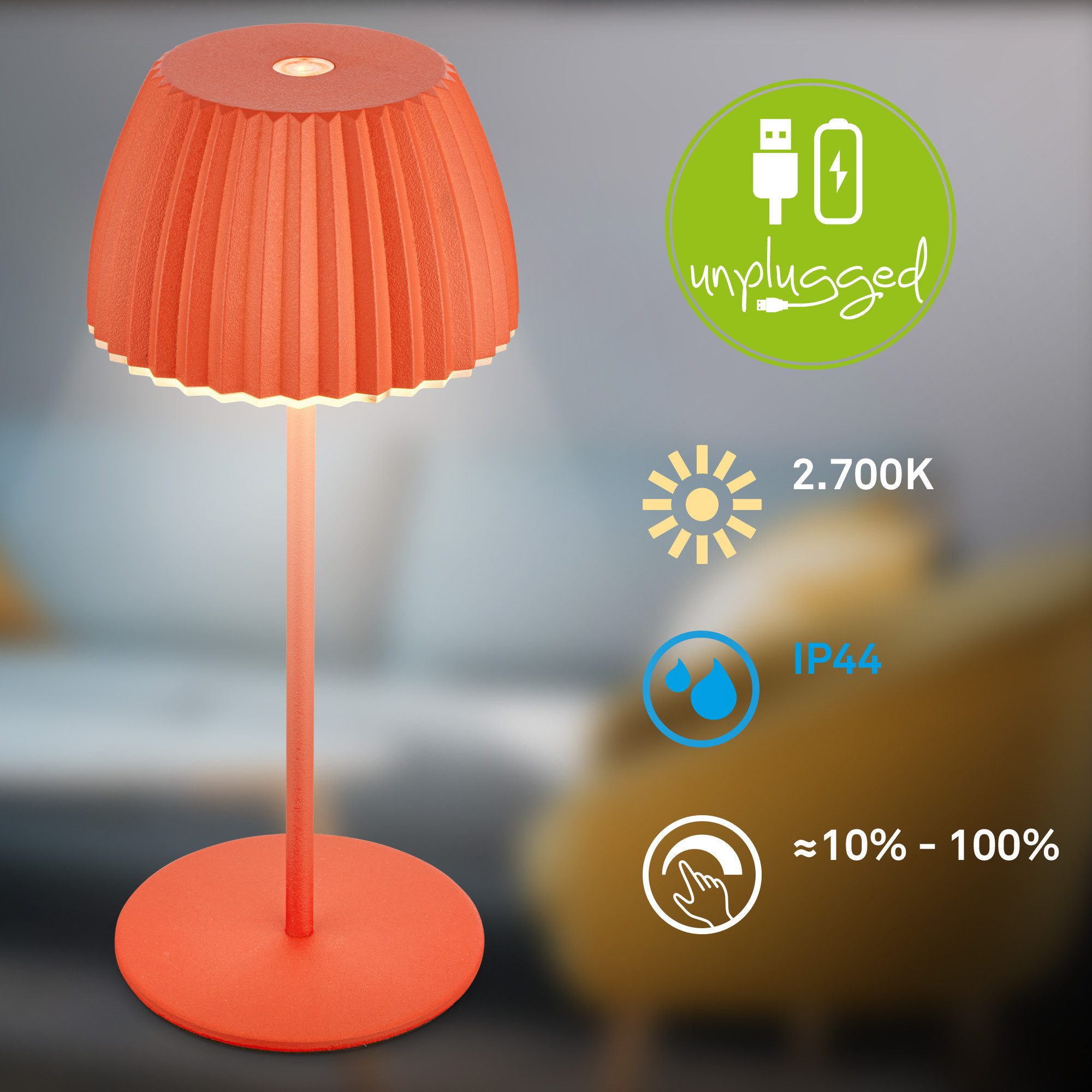 Briloner Leuchten Led-tafellamp Accu LED tafellamp, mini, oranje