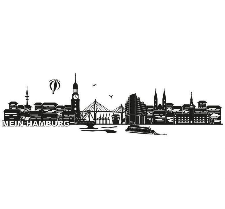 Wall-Art Wandfolie XXL stad skyline Hamburg 120 cm (1 stuk)