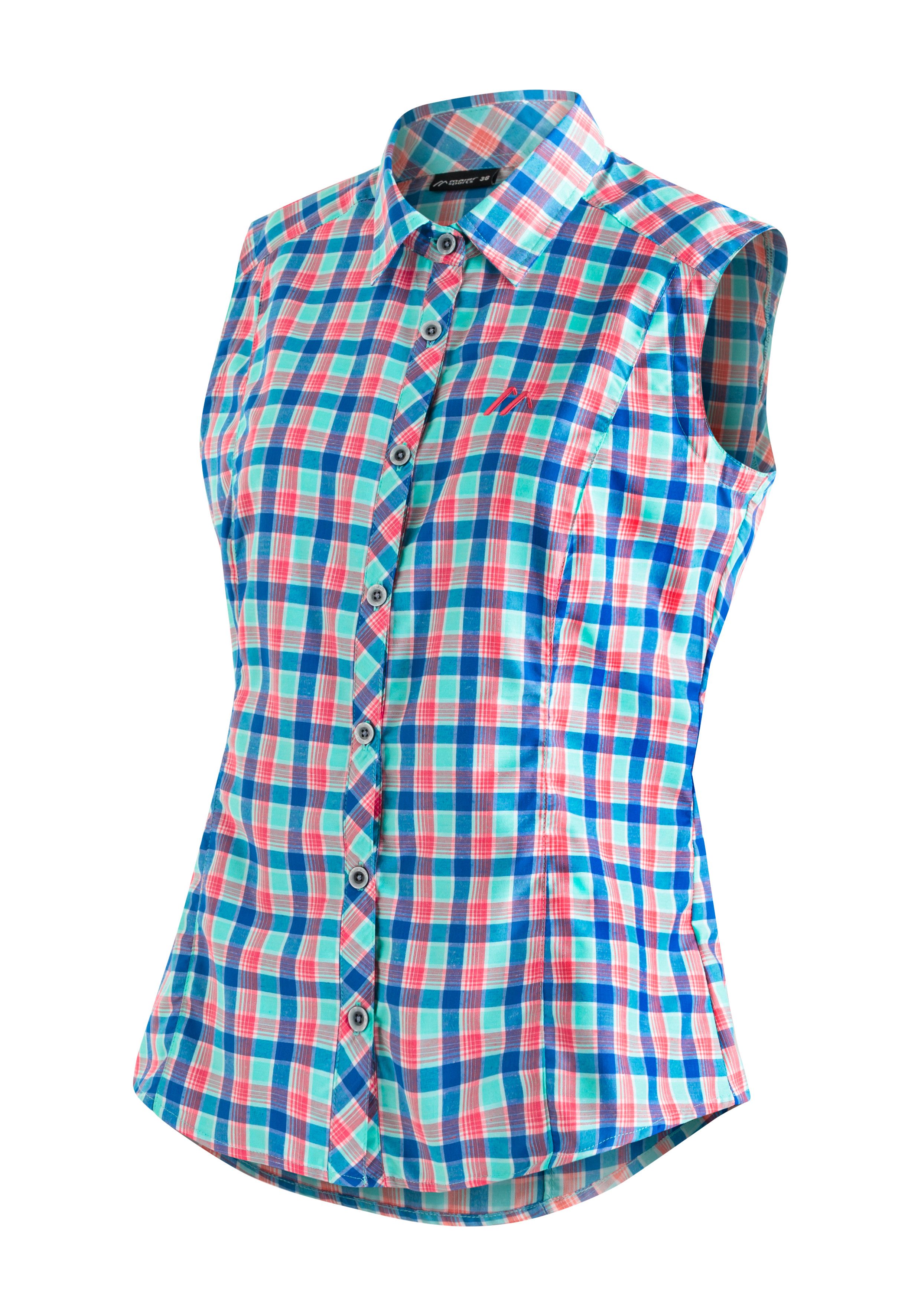 Maier Sports Functionele blouse Paloma Geruite, mouwloze blouse voor wandelen, reizen en vrije tijd dames blouses maat 54 blauw