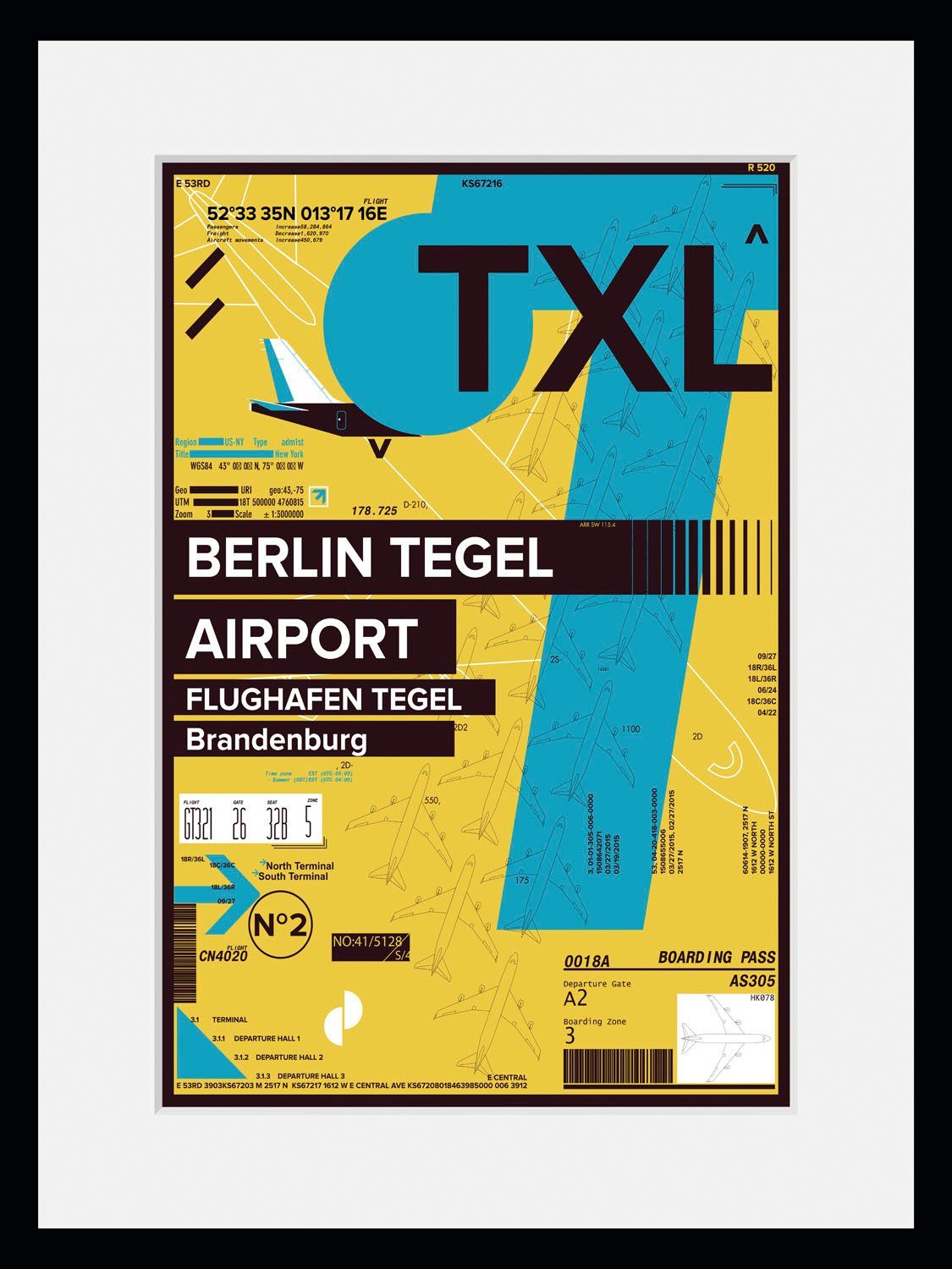 queence Wanddecoratie TXL AIRPORT HD premium posterdruk incl. houten lijst (1 stuk)