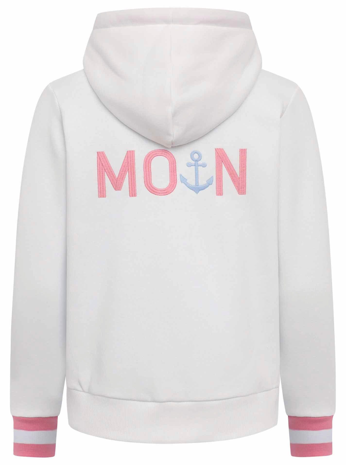 Zwillingsherz Sweatvest met geborduurd "moin" en neonkleurige details