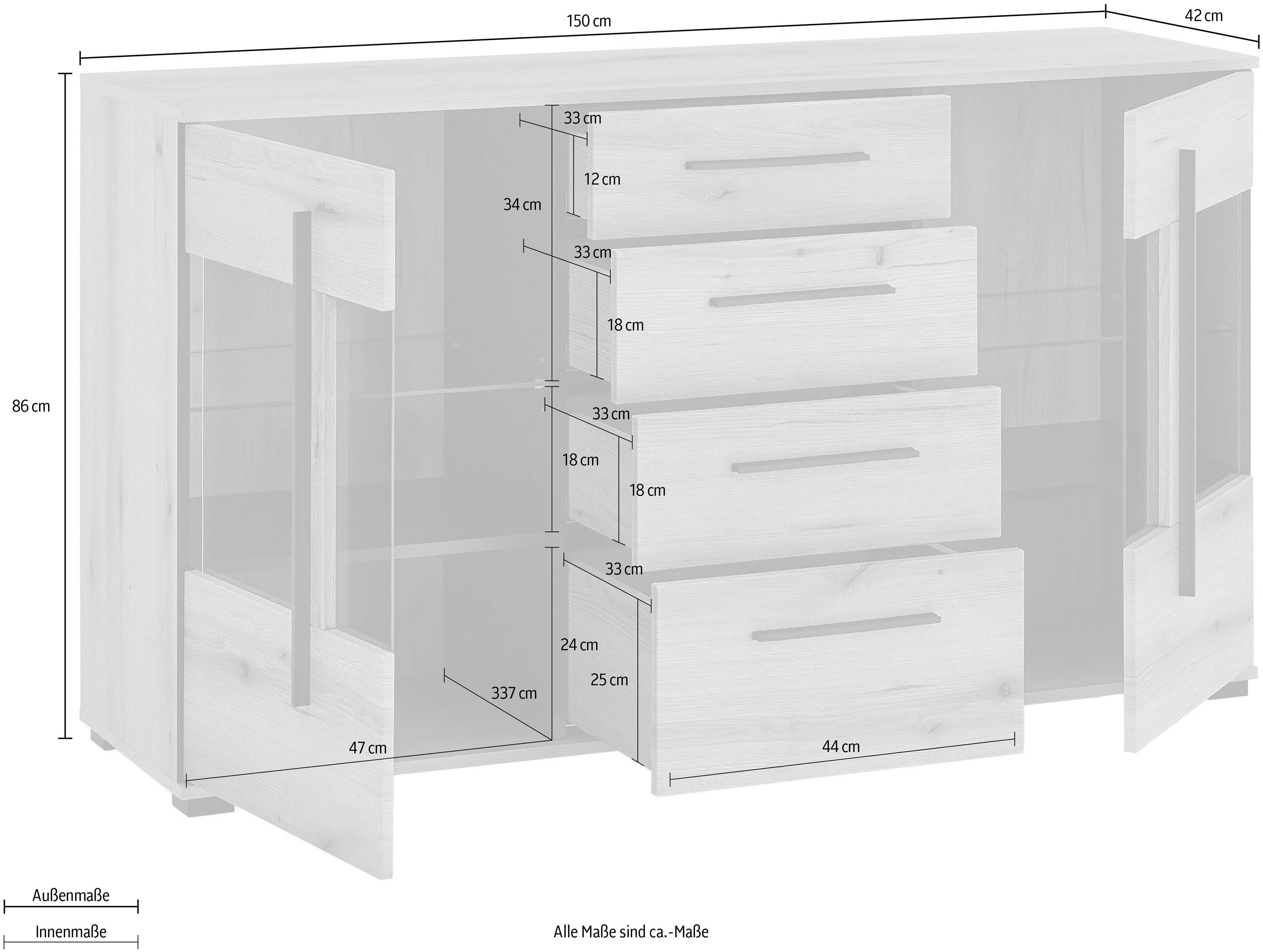 INOSIGN Dressoir Cantara, moderne kast, commode in Eiken Evoke of wit zwarte stanggreep, voldoende opbergruimte, veelzijdig inzetbaar