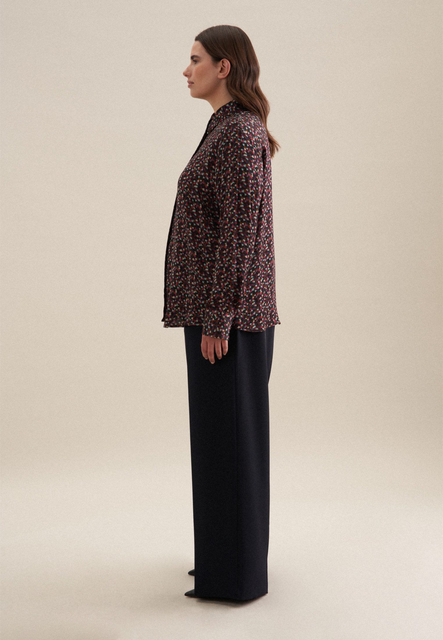 seidensticker Overhemdblouse Zwarte roos Lange mouwen kraag print