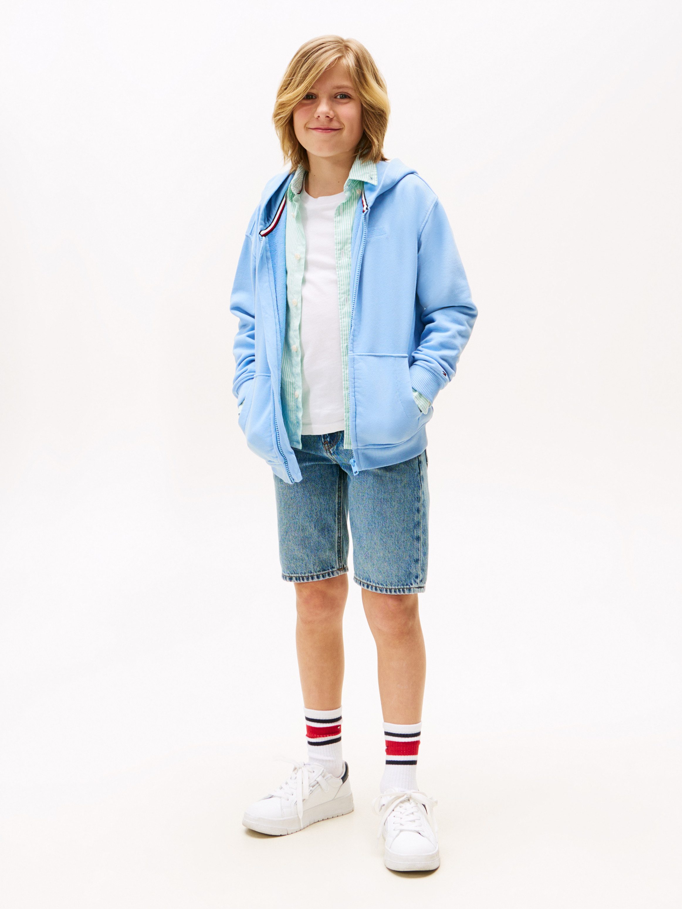 Tommy Hilfiger Capuchonsweatvest TONAL FLAG EMB ZIP HOODIE voor kinderen tot 16 jaar, met capuchon