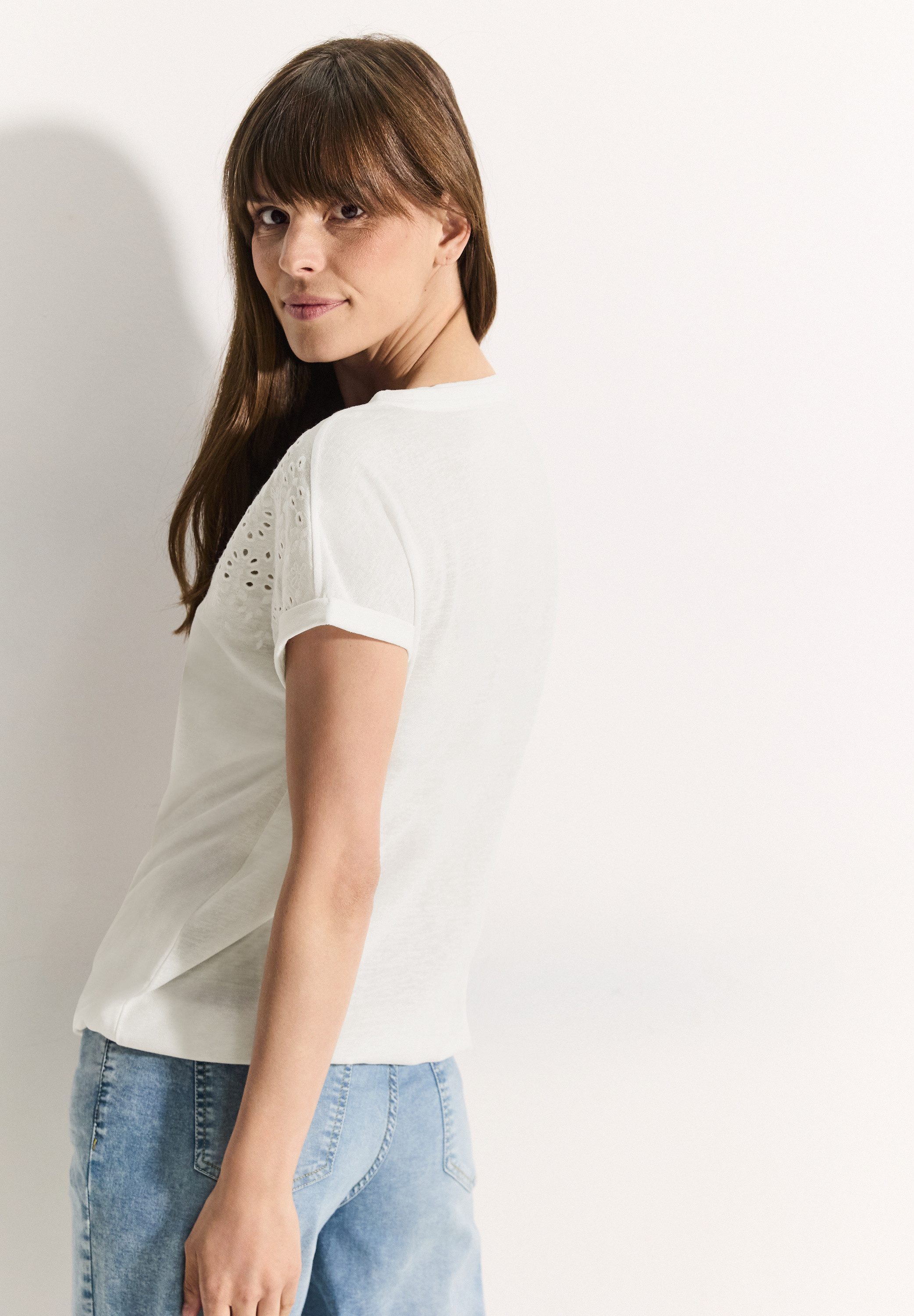 Cecil Shirt met korte mouwen met broderie anglaise