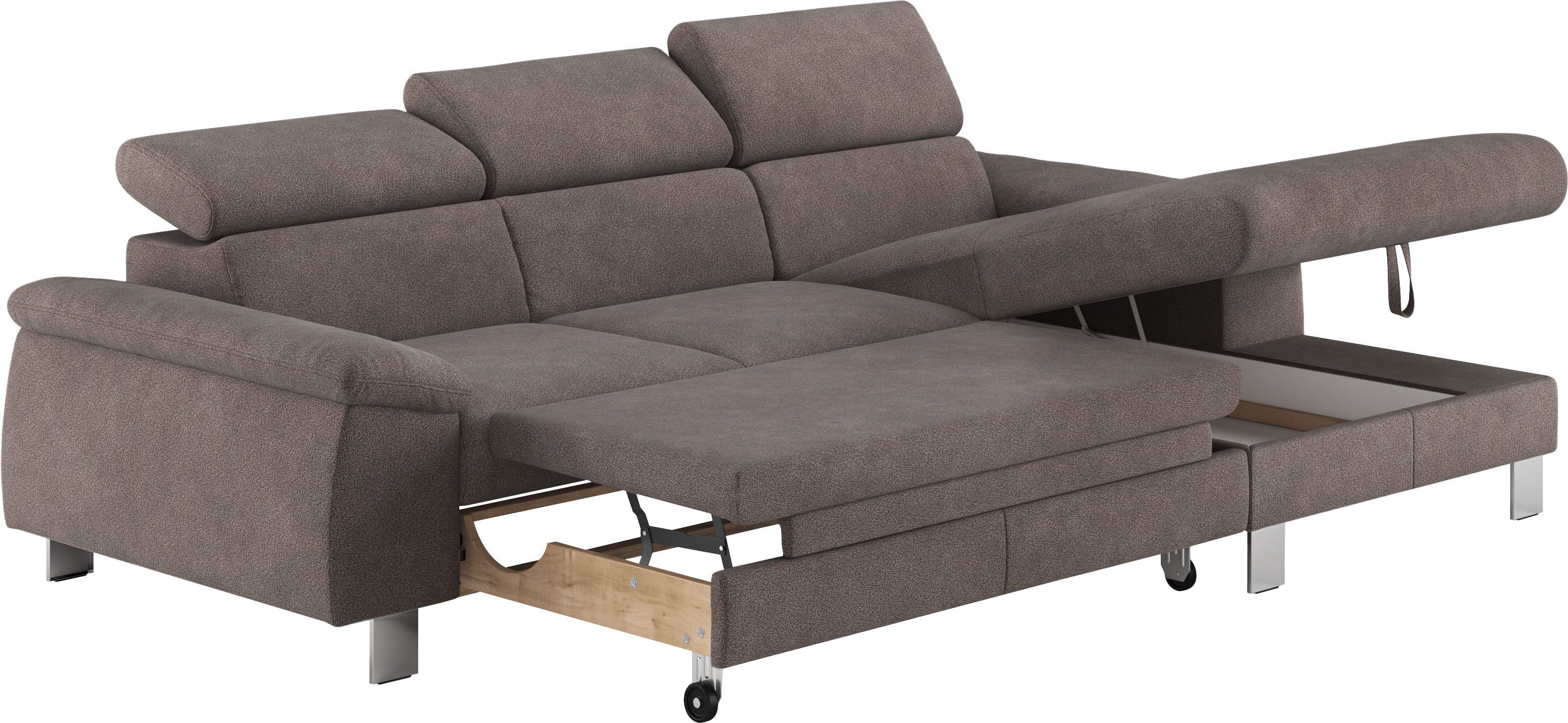 COTTA Hoekbank Komaris L-vorm met hoofdeindeverstelling keuze met bedfunctie, bedlade & verlichting