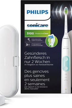 philips sonicare elektrische tandenborstel protectiveclean 5100 ultrasone tandenborstel, druksensor, 3 programma’s wit
