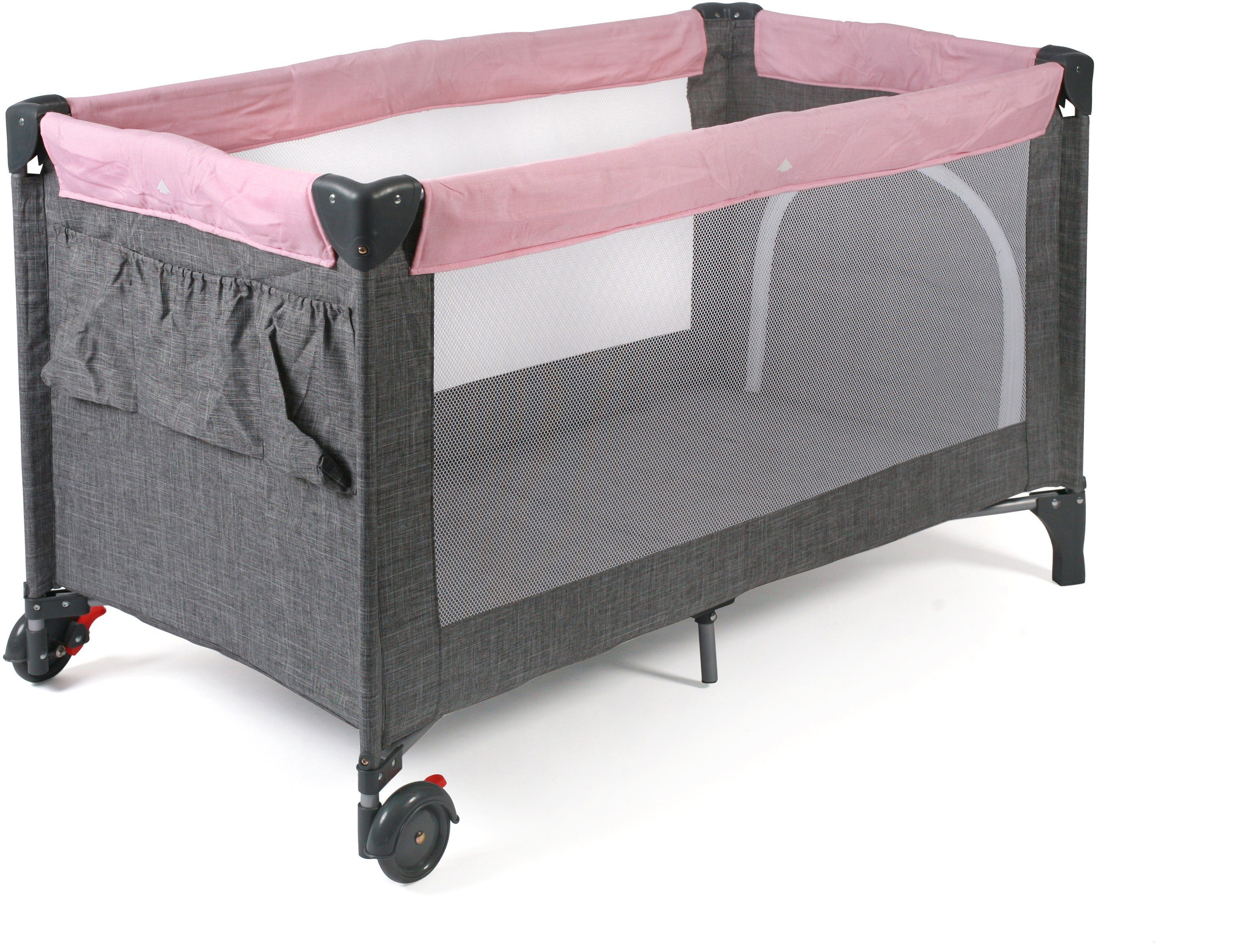 CHIC4BABY babycampingbed Luxus, Melange Rosa inclusief transporttas in