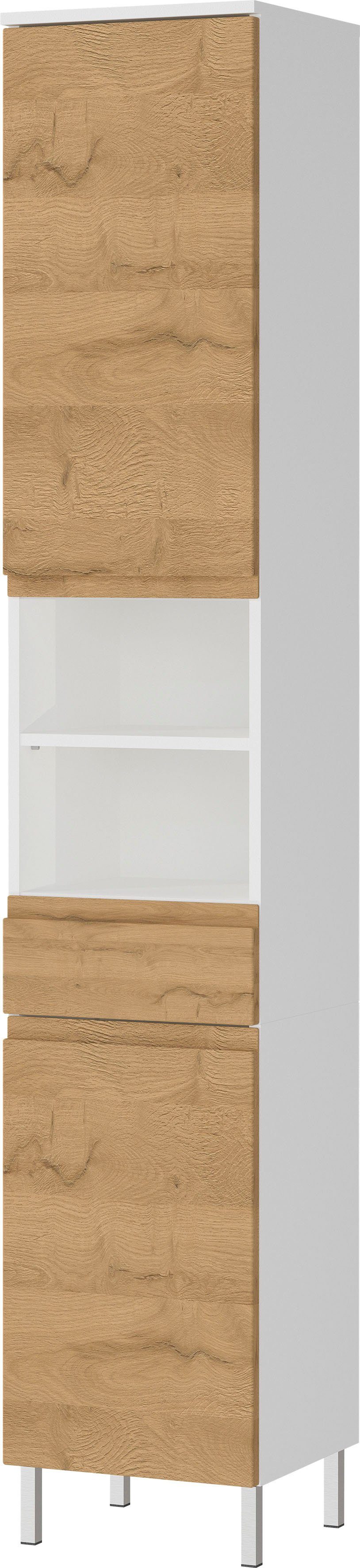 GERMANIA Hoge kast Torrance met verstelbare planken en poten van metaal, greeploos design