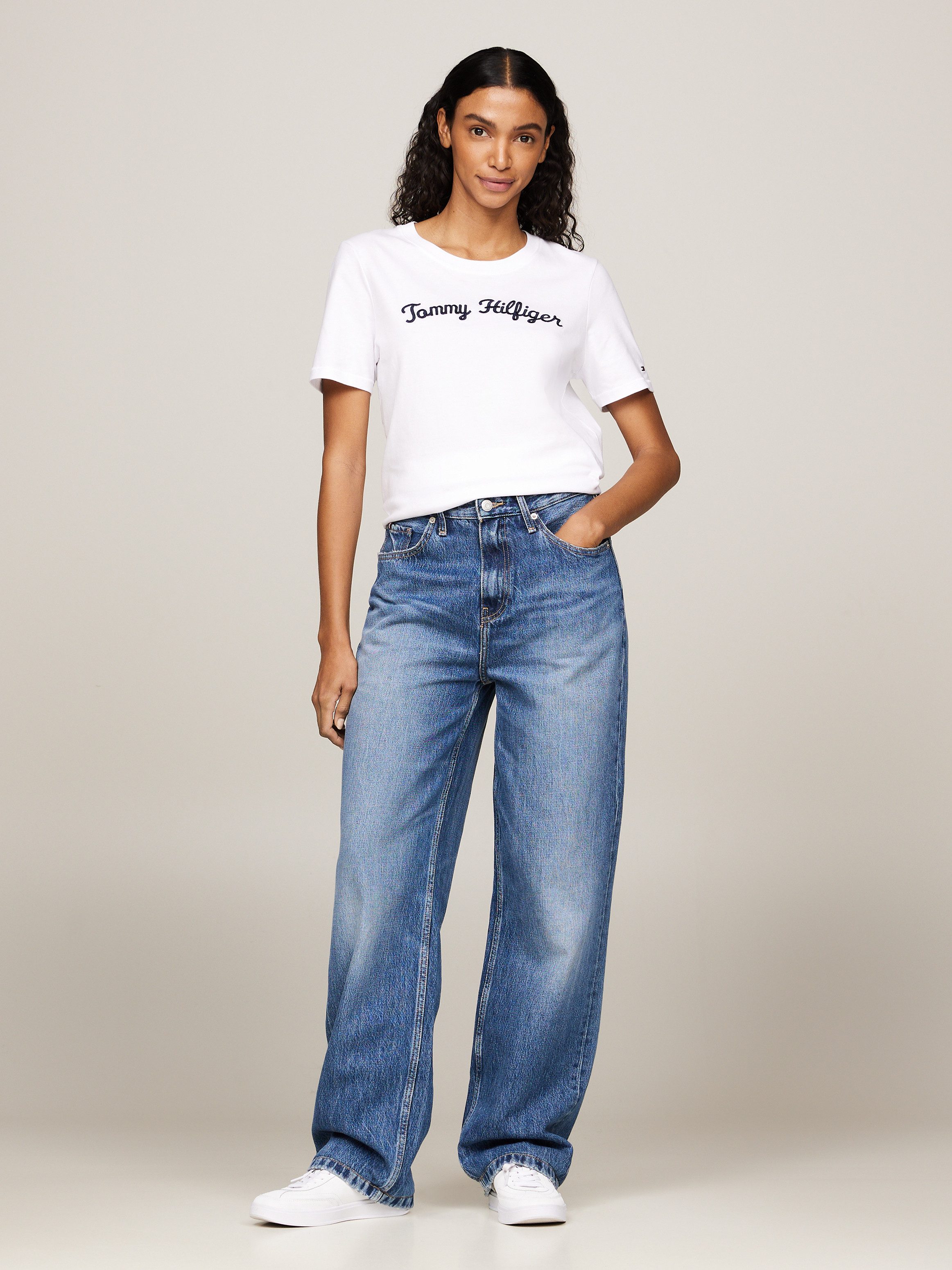 Tommy Hilfiger Shirt met korte mouwen REG SCRIPT C-NK SS met script-logo-opschrift