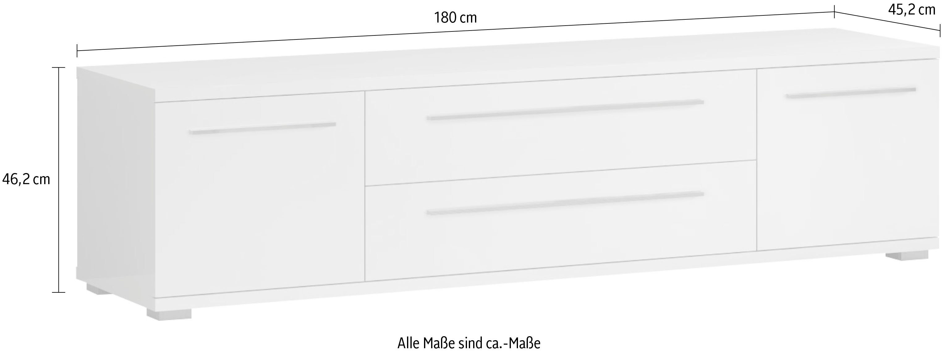 Places of Style Tv-meubel Piano TV-kast in breedte 165 of 180 cm met soft-close functie Hoogglans UV-gelakt, Br 180 cm met verschillende deur- en ladeafmetingen