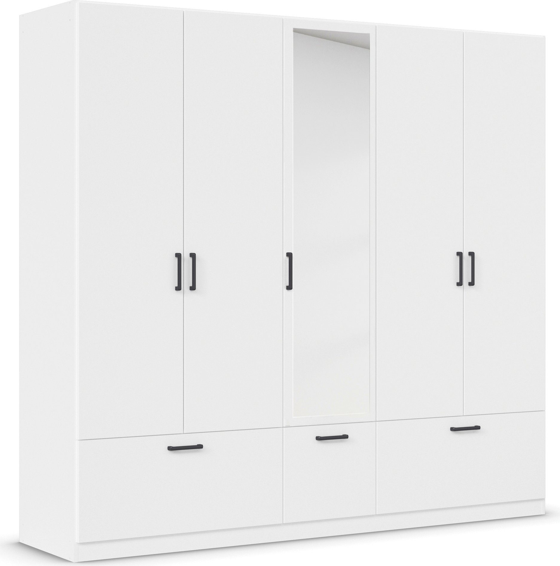rauch Draaideurkast Kledingkast kast garderobe waskast BARI met spiegel met lades en moderne greep in grijs metallic made in germany