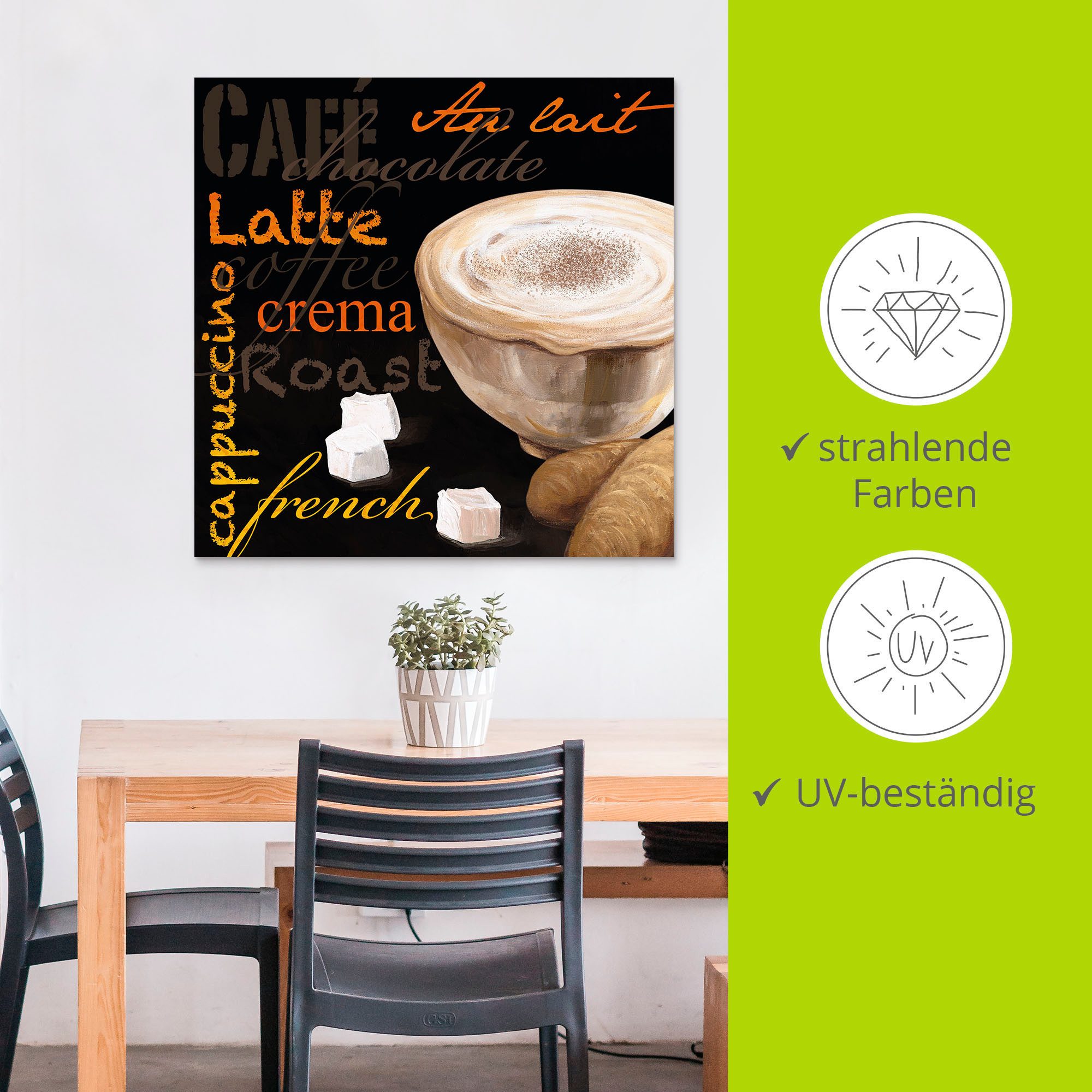 Artland Artprint Cappuccino - koffie als artprint van aluminium, artprint voor buiten, artprint op linnen in verschillende maten