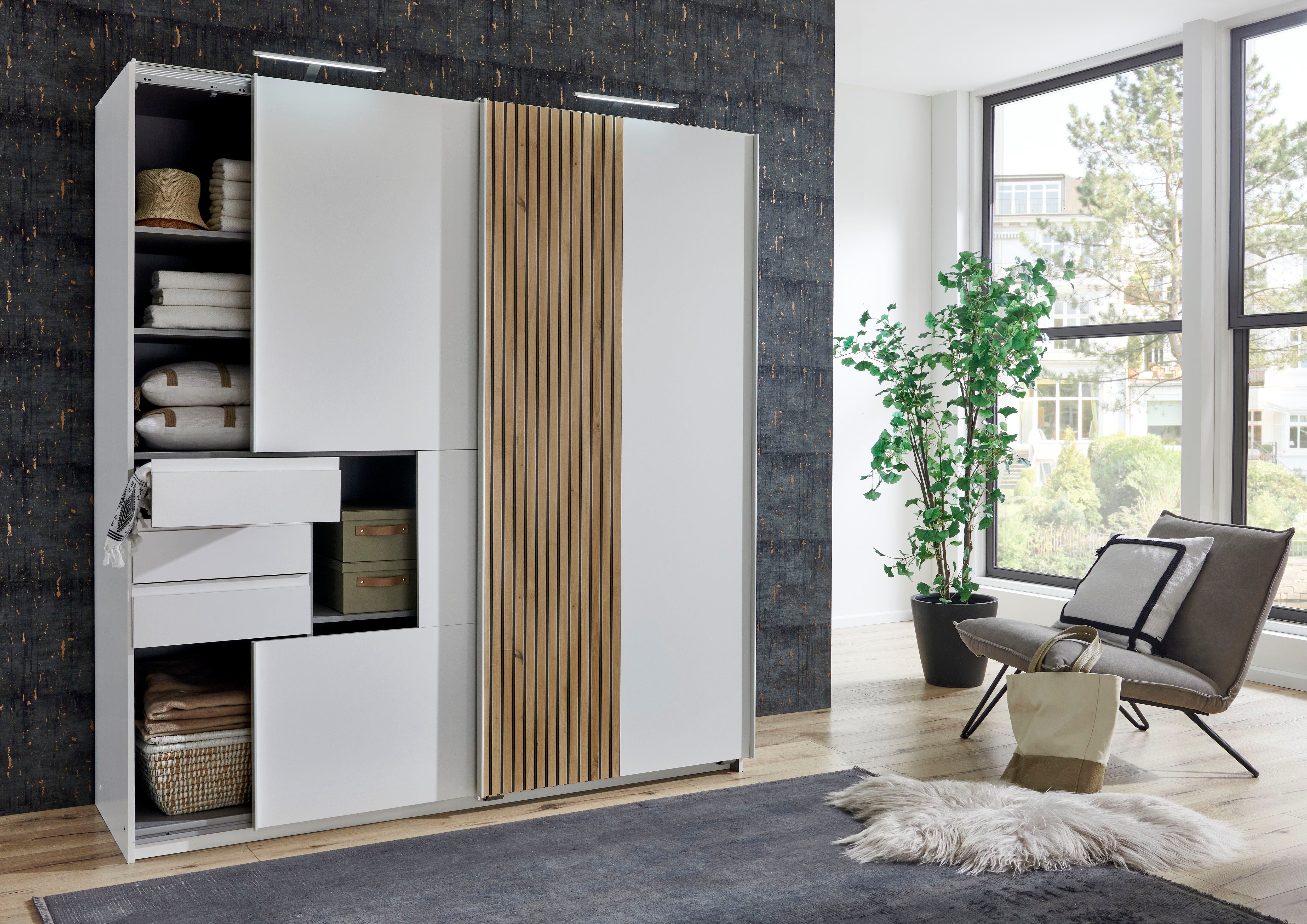 Wimex Schuifdeurkast Coburg, kledingkast Made in Germany met akoestisch paneel uiterlijk of houtlook eikenkleur, 180 cm breed