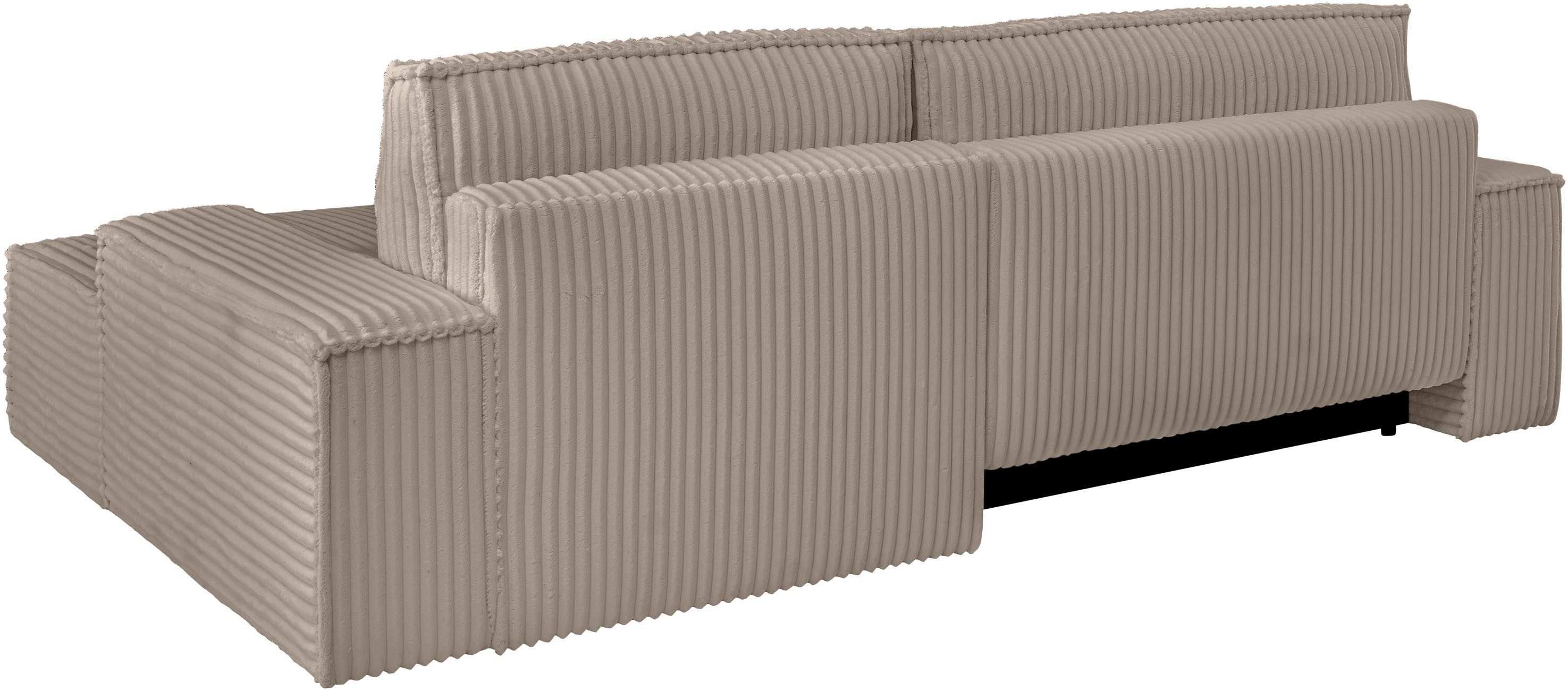 andas Hoekbank Finnley slaapbank 267 cm in Bouclé, fijne structuur en cord, L-vorm