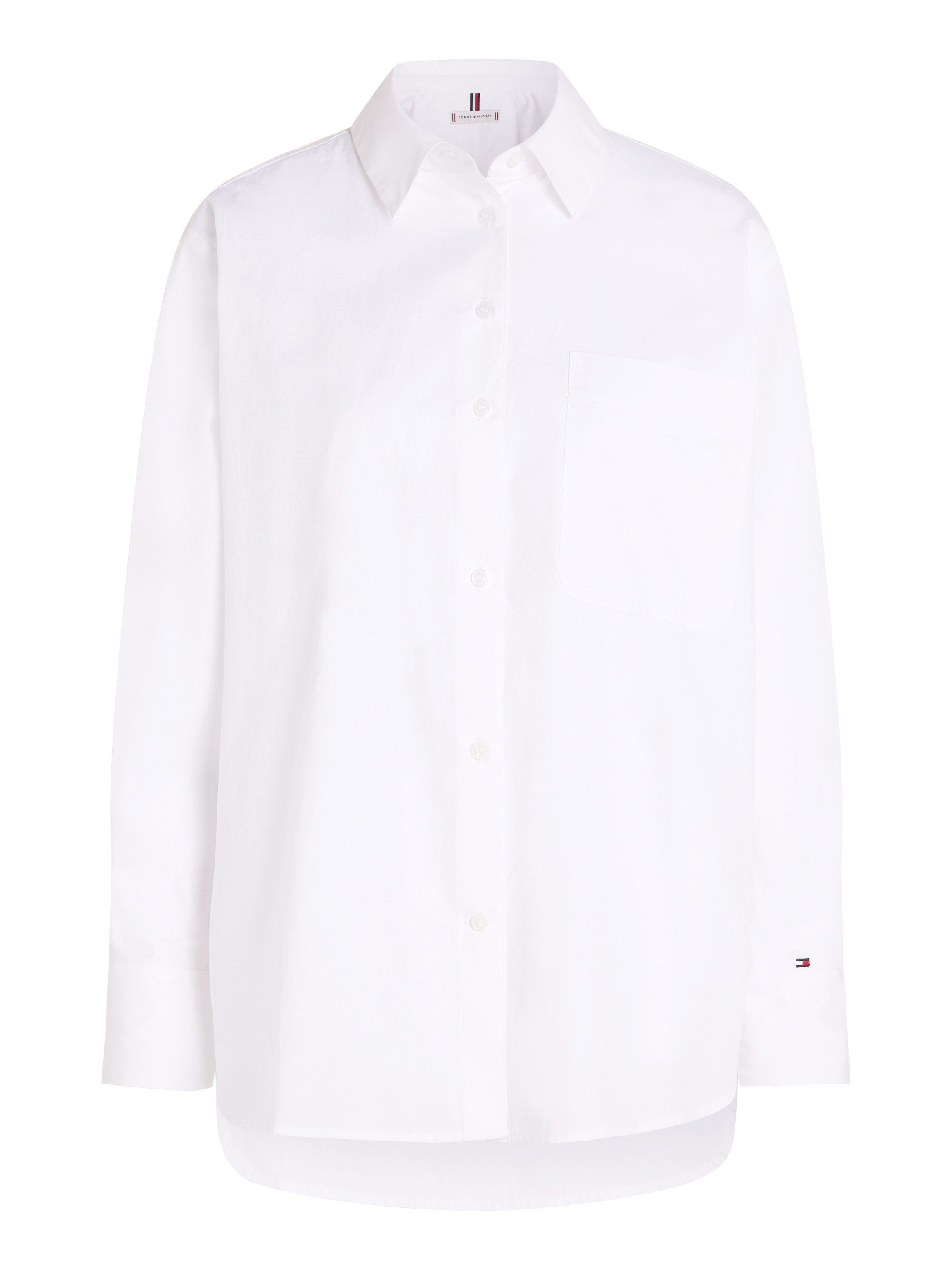 Tommy Hilfiger Curve Overhemdblouse CRV ESS COTTON EASY FIT SHIRT in grote maten borstzak kellerplooi achter afgeronde zoom