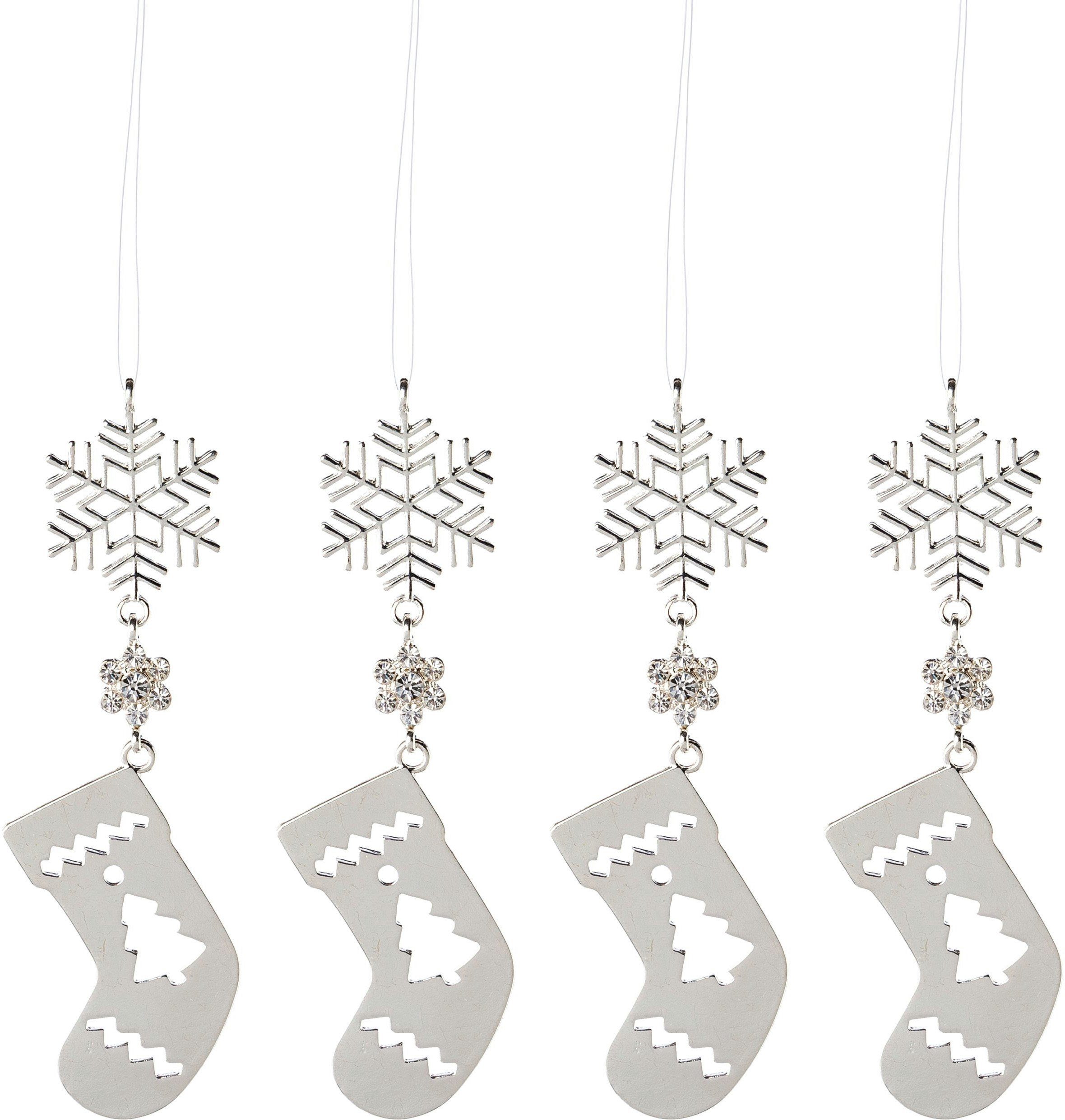 Creativ deco Boomversiering Sneeuwvlok & sokken, kerstversiering, kerstversiering (4 stuks)