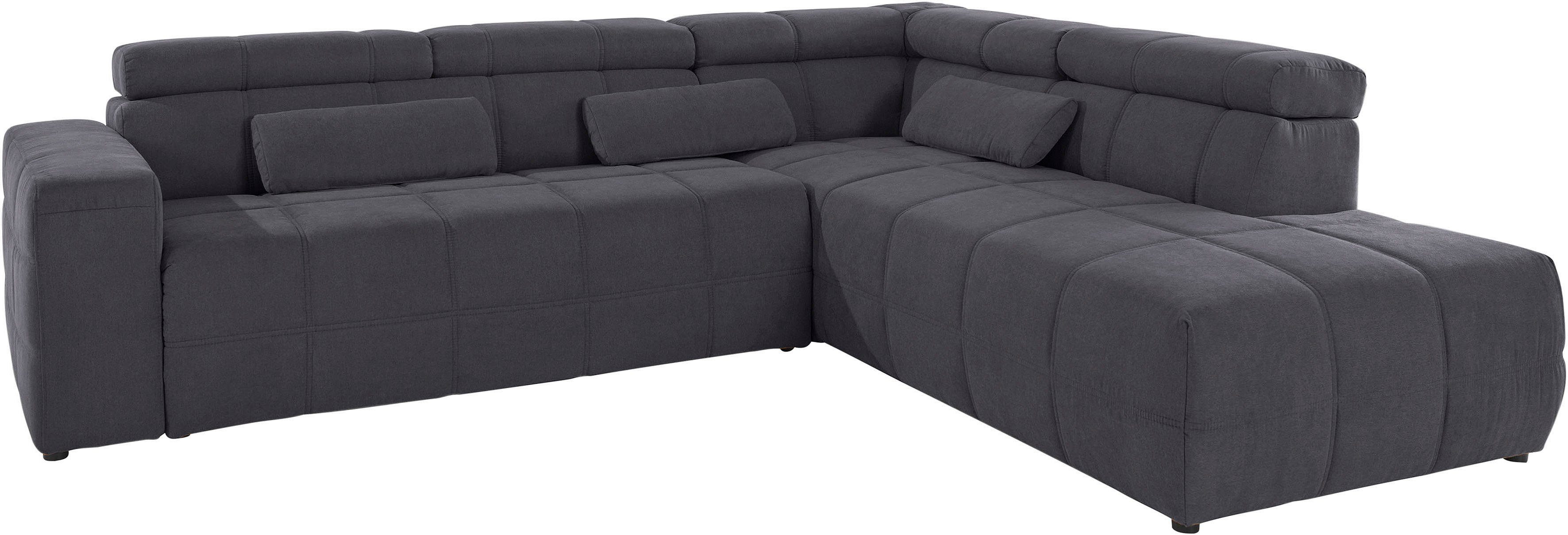 DOMO collection Hoekbank Brandon L-vorm, ook in leer met verstelbare hoofdsteun, naar keuze met verstelbare zitdiepte