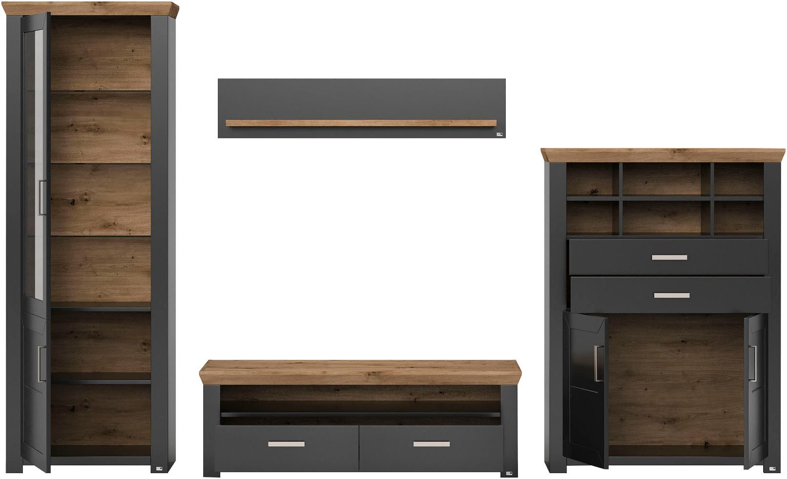 set one by Musterring Wandmeubel York Combinatie 23, in 3 kleurvarianten, totale breedte 314 cm (4-delig)