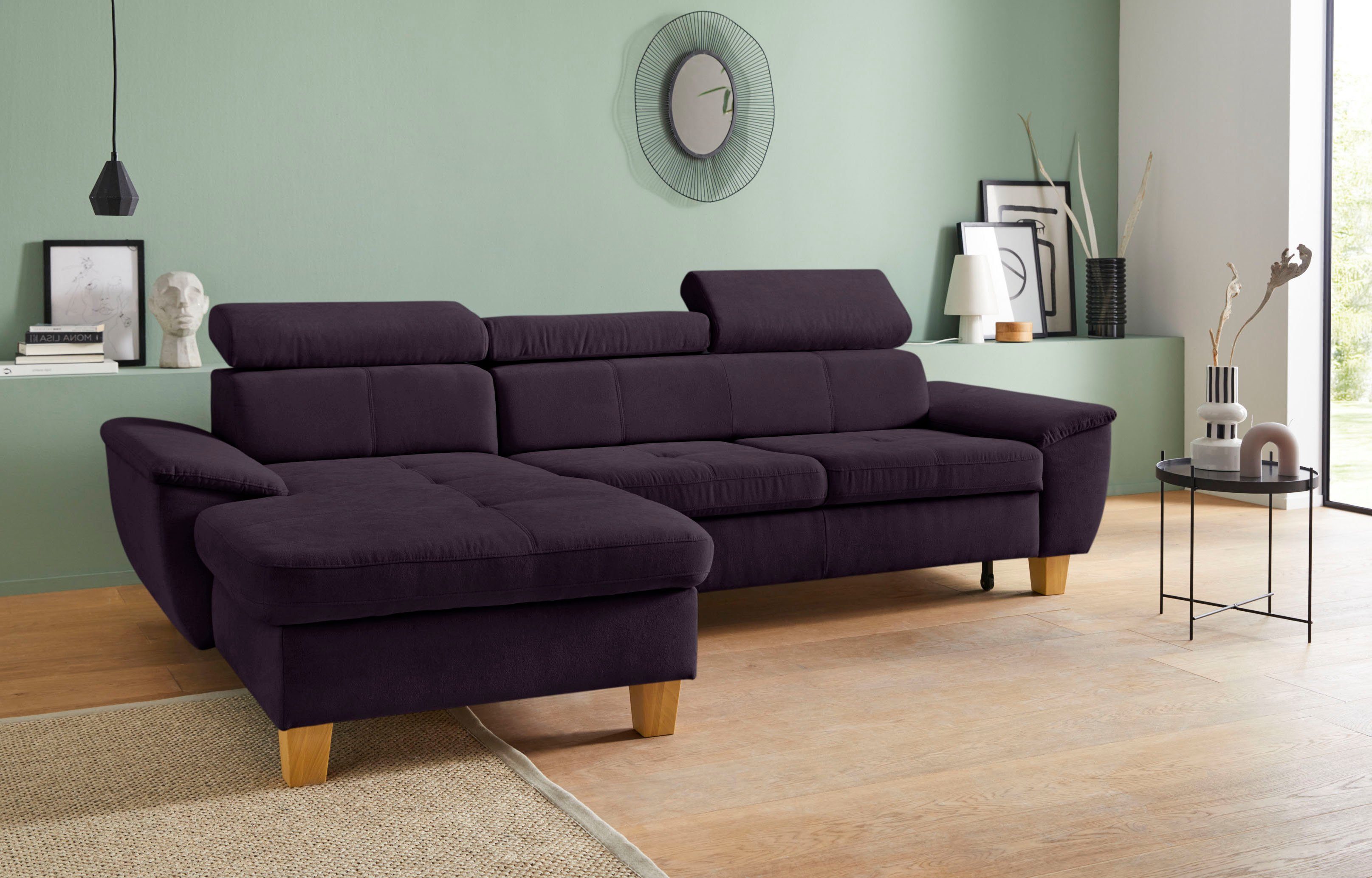 exxpo - sofa fashion Hoekbank Enya, uitgebreide afwerking, hoog zitcomfort, comfortabel, L-vorm inclusief verstelbare hoofdsteun, naar keuze met