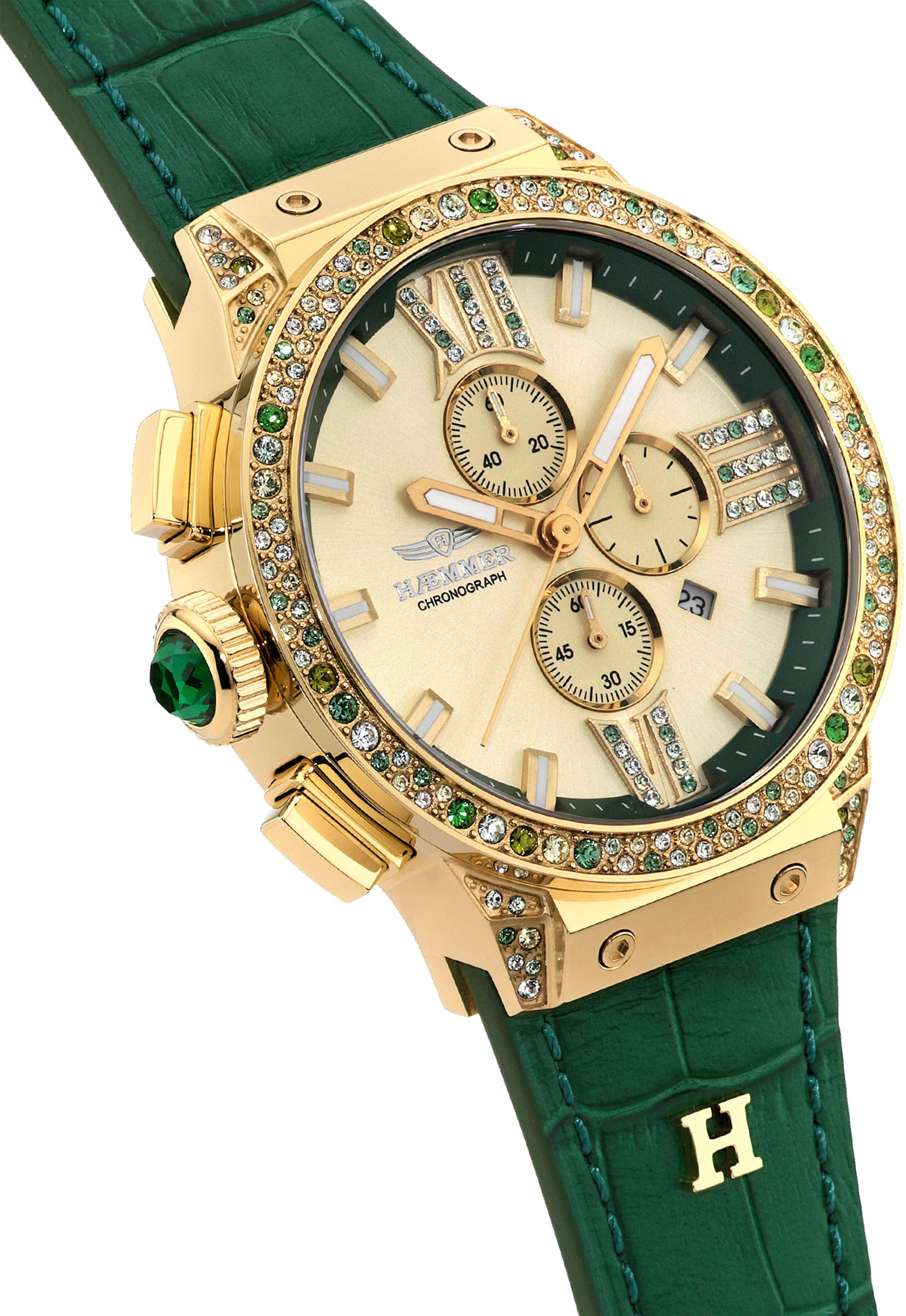 HAEMMER GERMANY Chronograaf EMINENT Quartzhorloge, dameshorloge, datum, stopwatchfunctie, saffierglas, leren band