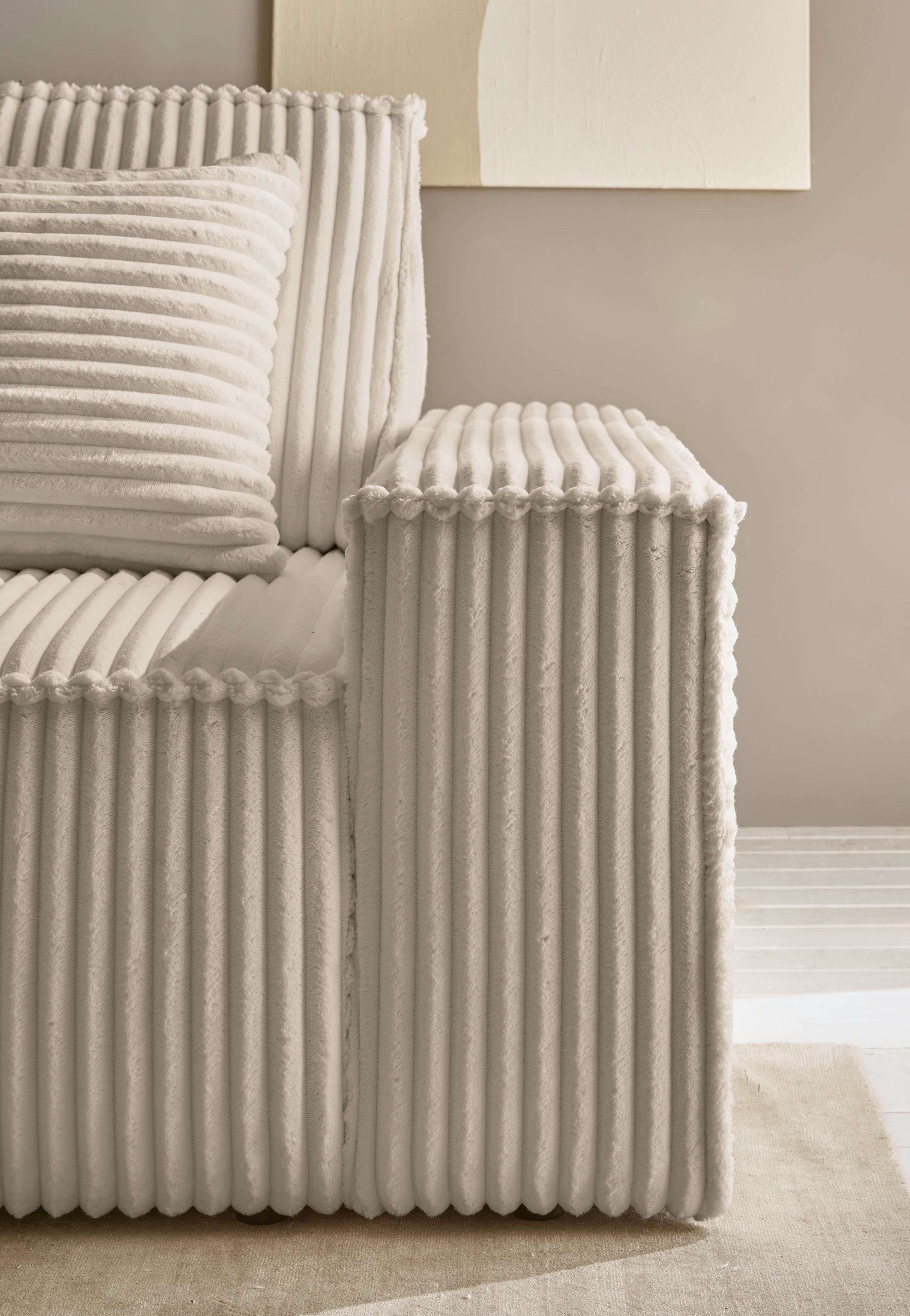 andas Hoekbank Finnley slaapbank 267 cm in Bouclé, fijne structuur en cord, L-vorm