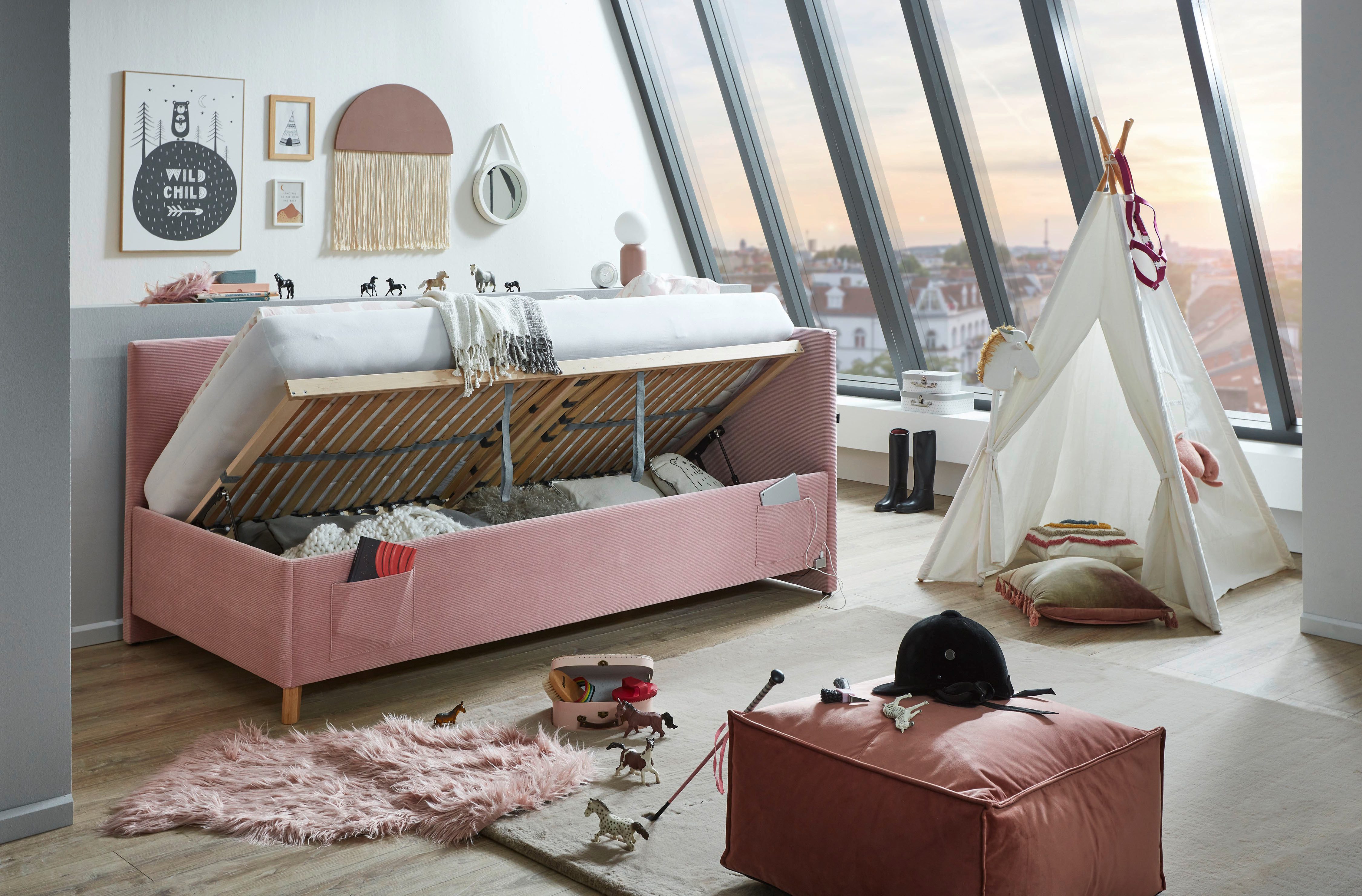 meise.möbel Kinderledikant COOL II Bekleed bed naar keuze met bedkist, tienerbed inclusief USB-aansluitingen