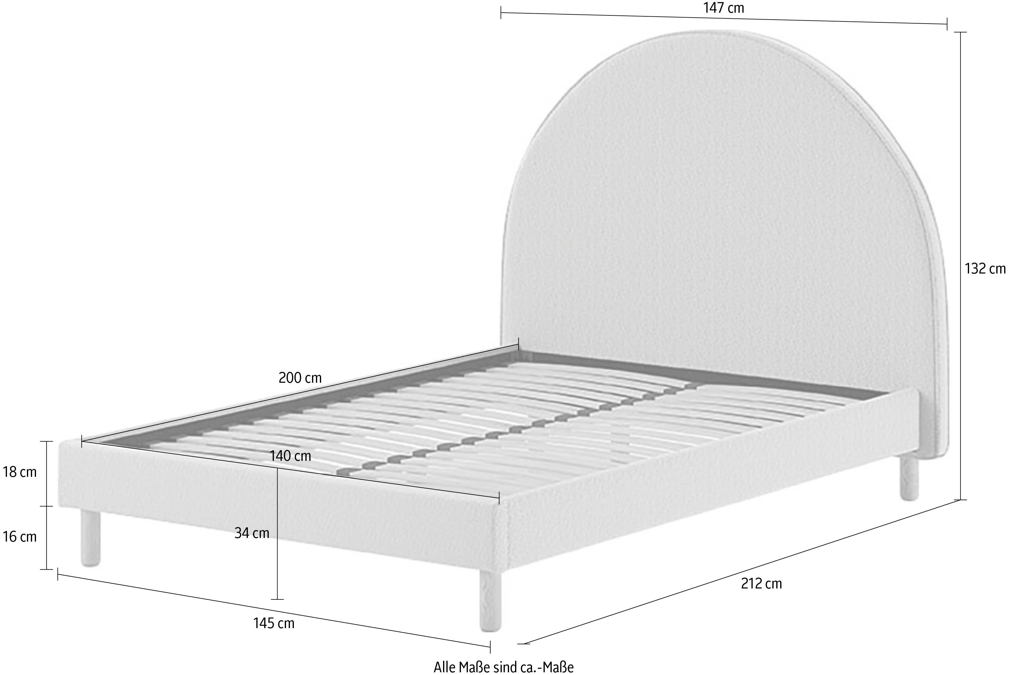 Vipack Gestoffeerd bed Moon, met fluffy bouclé stof in verschillende kleuren incl. rollattenbodem, keuze uit 2 breedtes en verschillende kleuren