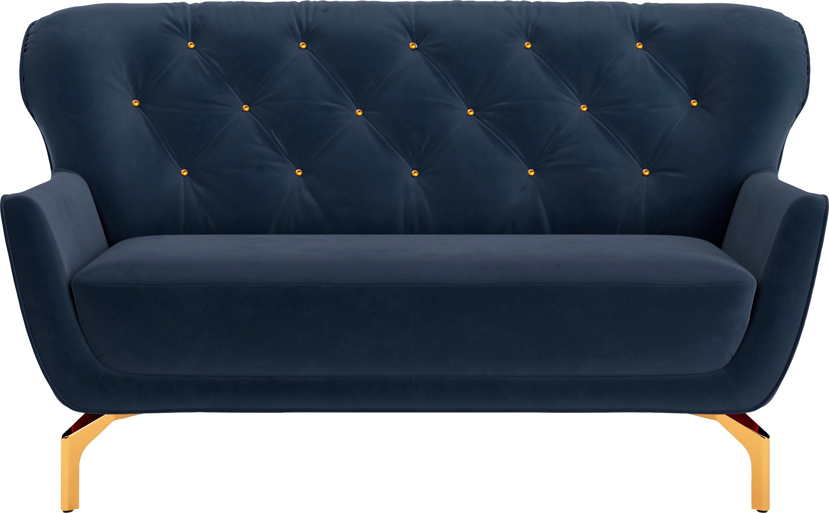sit&more 2-zitsbank Orient 3 incl. 2 sierkussens met strassteentjes, goudkleurige metalen poten blauw, 2-zitsbanken