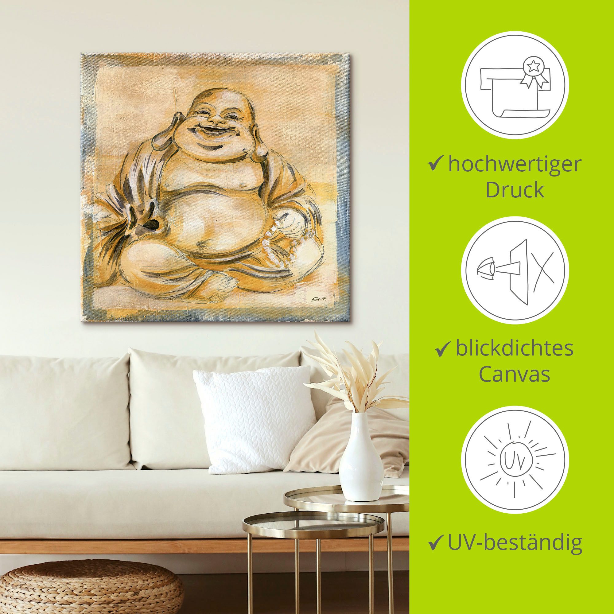 Artland Artprint Vrolijke boeddha I als artprint op linnen, poster, muursticker in verschillende maten