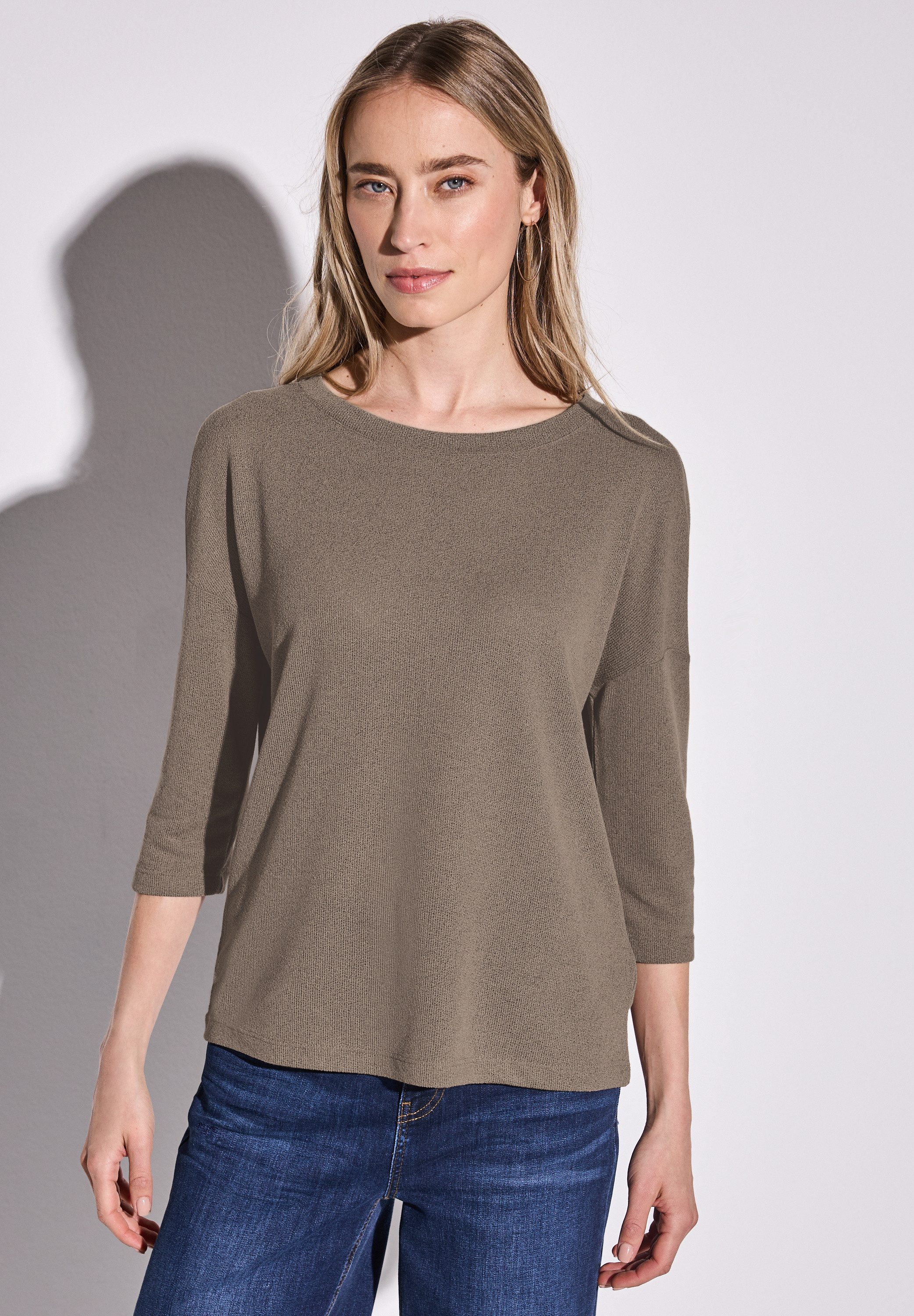 STREET ONE T-shirt 3/4-mouw en in brei-look dames t-shirts maat 36 bruin