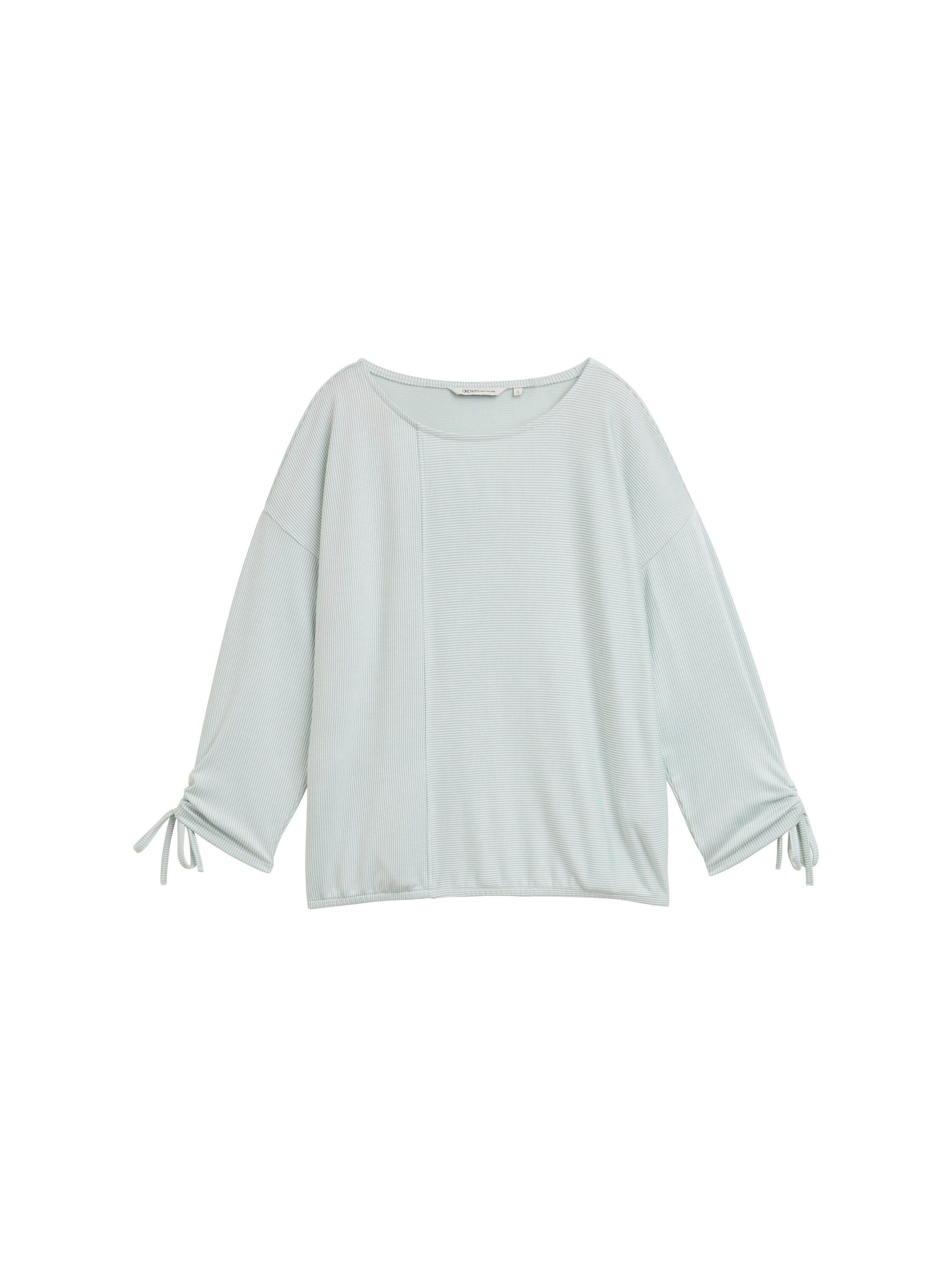 Tom Tailor Denim Shirt met 3/4 mouwen in fijne rib-look