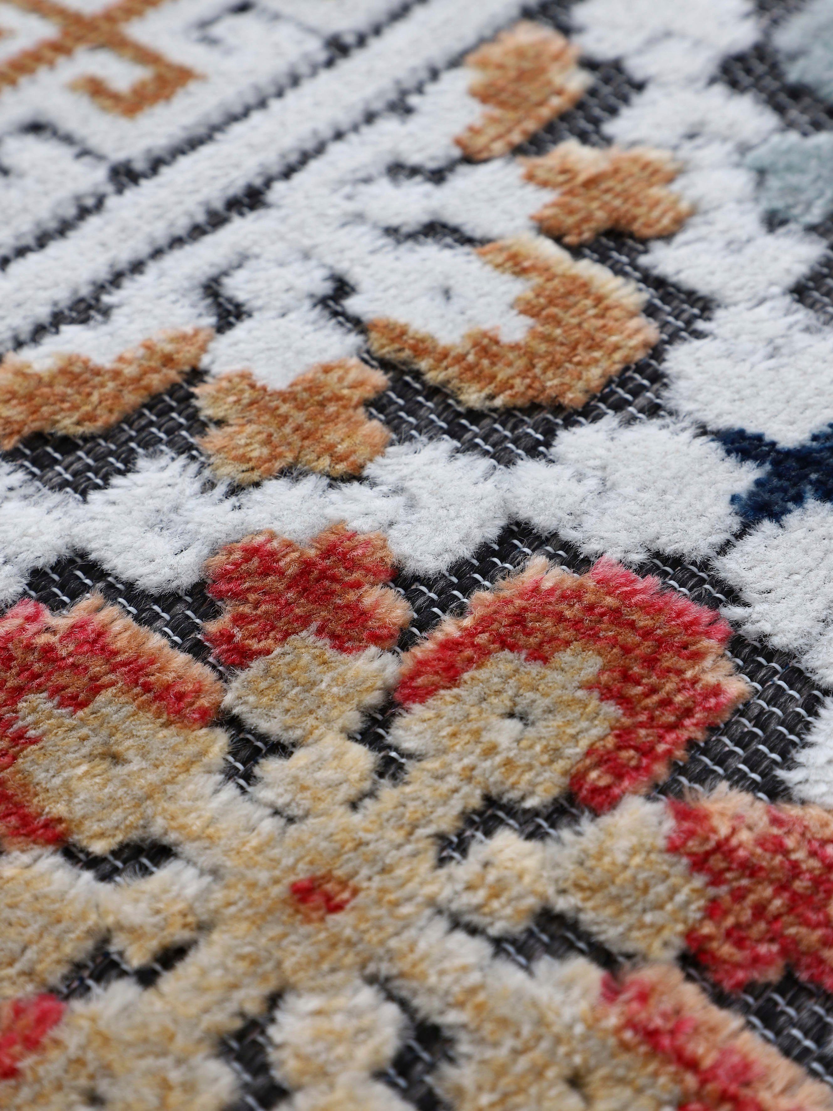 carpetfine Vloerkleed Deja 103 robust vlakweefsel, motief - florale palmbladeren, hoog-laag effect