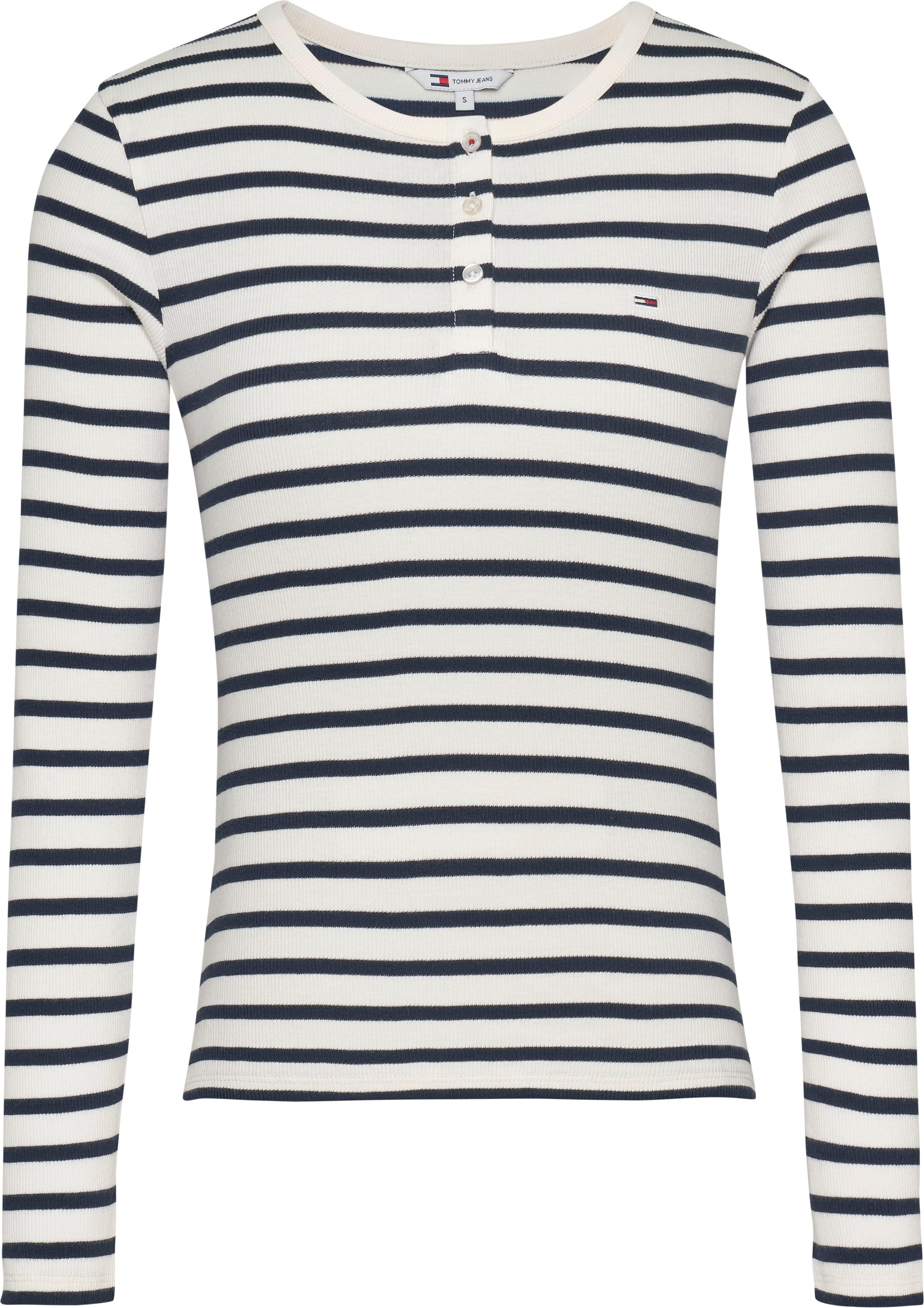 TOMMY JEANS Shirt met lange mouwen TJW SLM BUTTON RIB C-NECK LS EXT