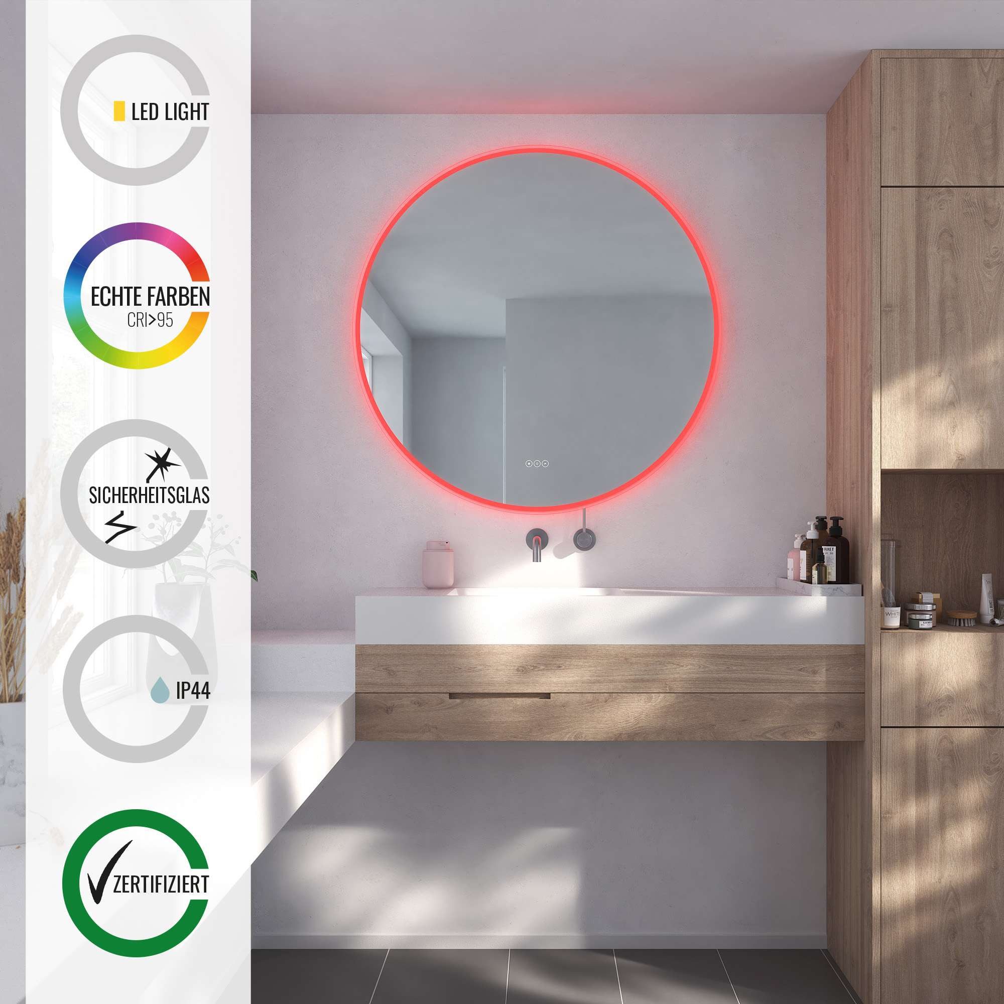 Loevschall Badspiegel Johannesburg RGB badkamer spiegel, rond, kleurverandering, dimbaar