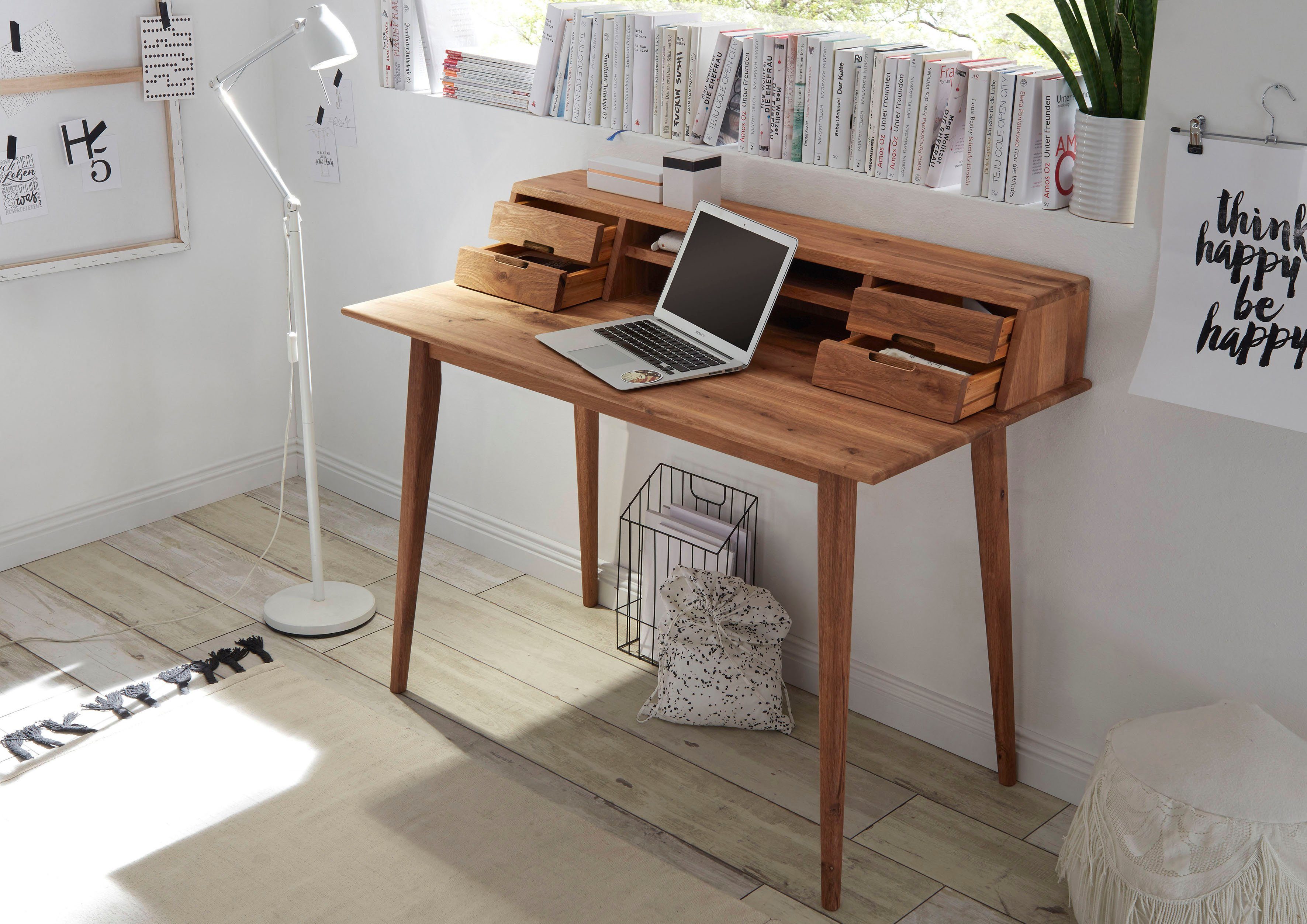 MCA furniture Bureau Melbourne Massief hout noesteiken geolied met laden, breedte 110 cm