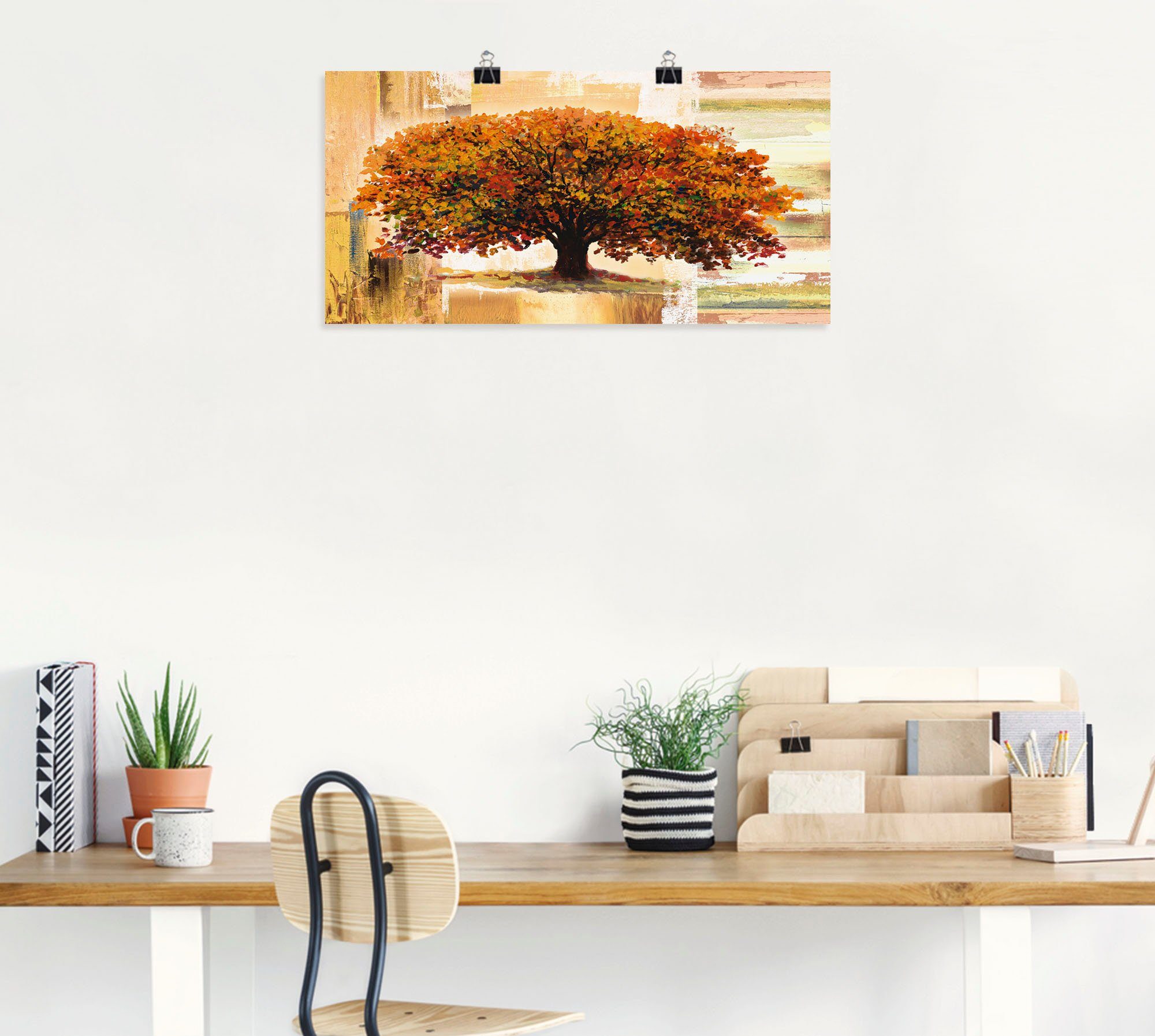 Artland Artprint Herfstboom op abstracte achtergrond als artprint van aluminium, artprint voor buiten, artprint op linnen, poster in verschillende maten. maten