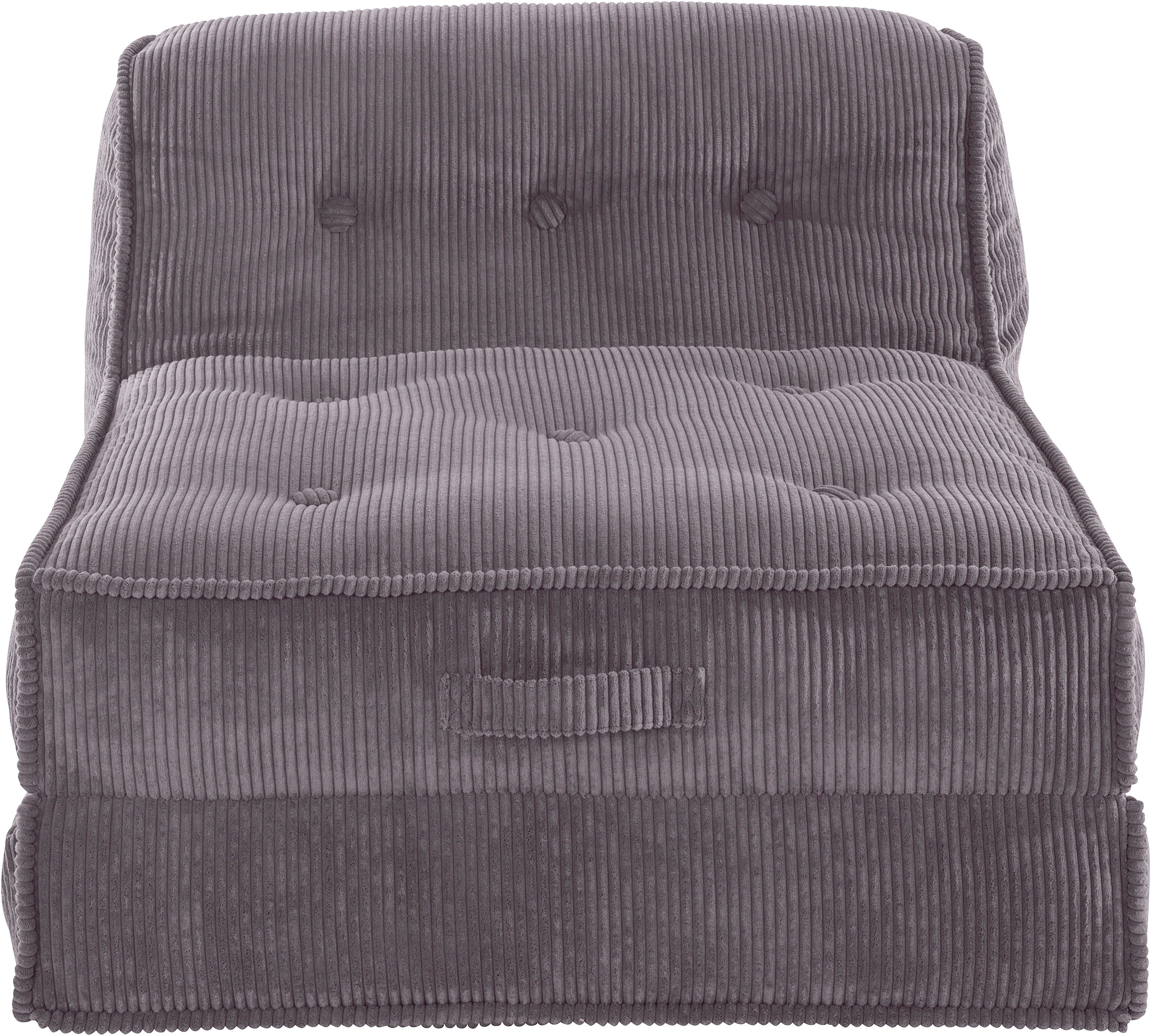 INOSIGN Fauteuil Pia Loungestoel van corduroy, in 2 maten, poef-functie. fauteuils maat 106 cm x 82 cm x 125 cm grijs