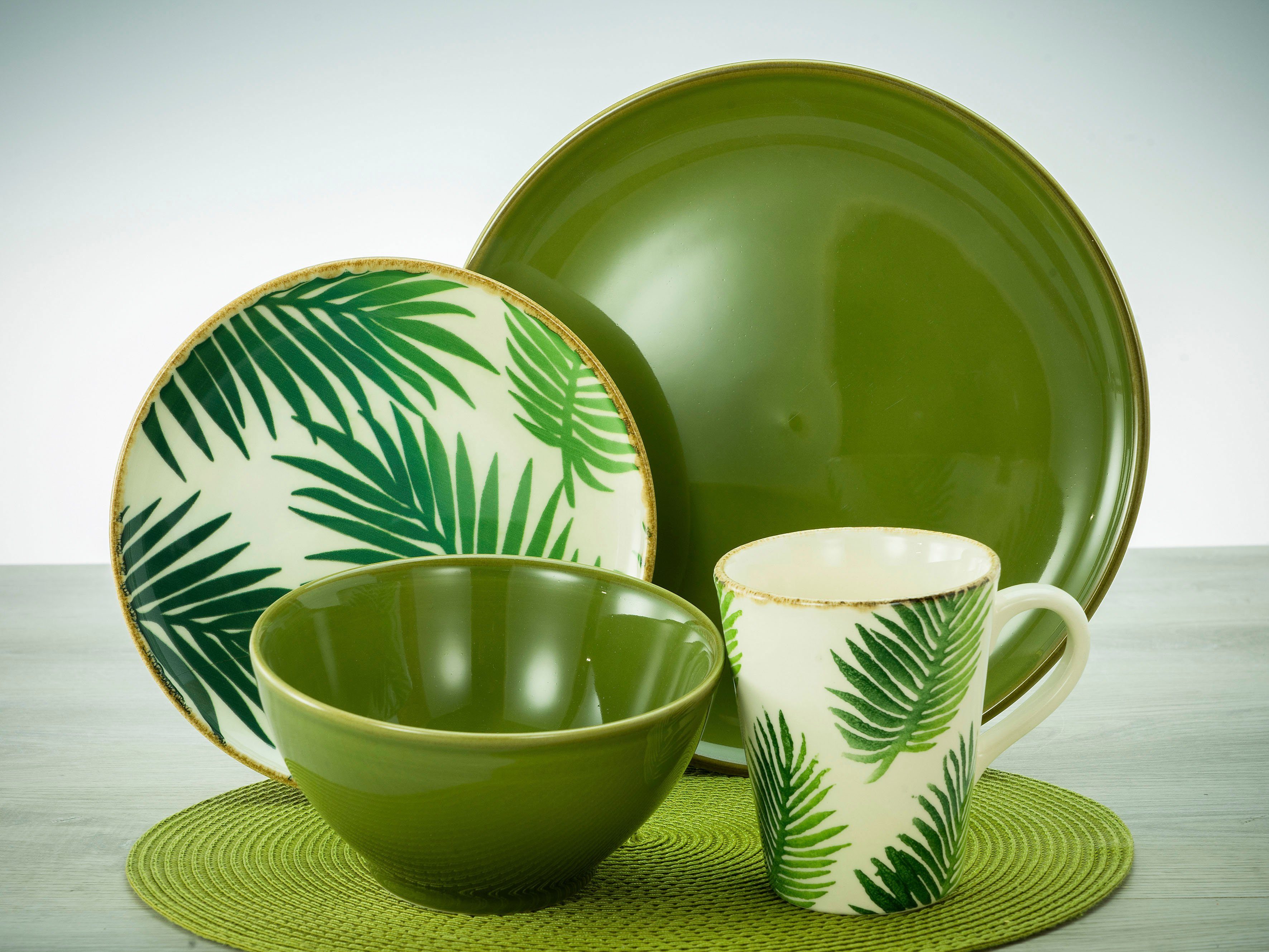 CreaTable Combi-servies Servies-set Ibiza Servies, met tropische decor, Made in Europe, 16 delen voor 4 personen (set, 16-delig)