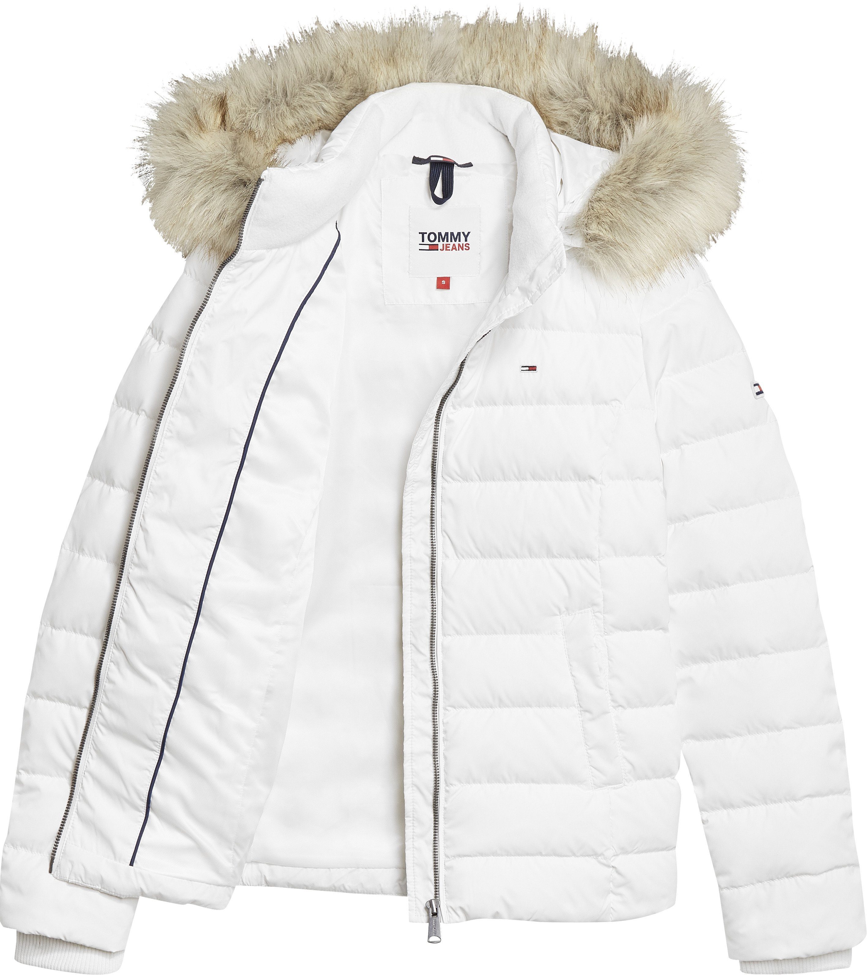 TOMMY JEANS Donsjack BASIC HOODED DOWN JACKET met imitatiebont aan de capuchon & tommy jeans-merklabel