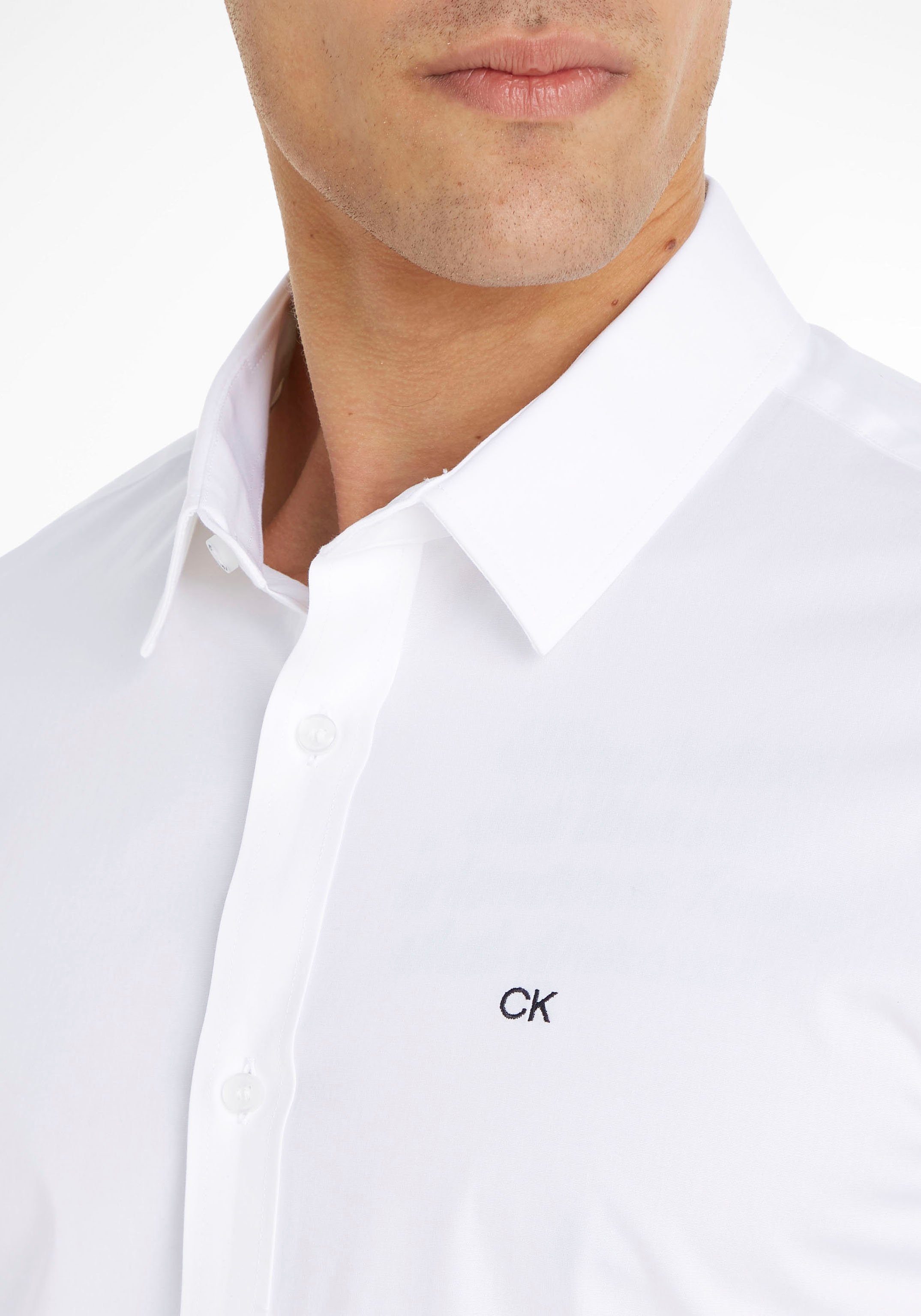 Calvin Klein Businessoverhemd STRETCH POPLIN SLIM SHIRT met calvin klein-logo op de borst