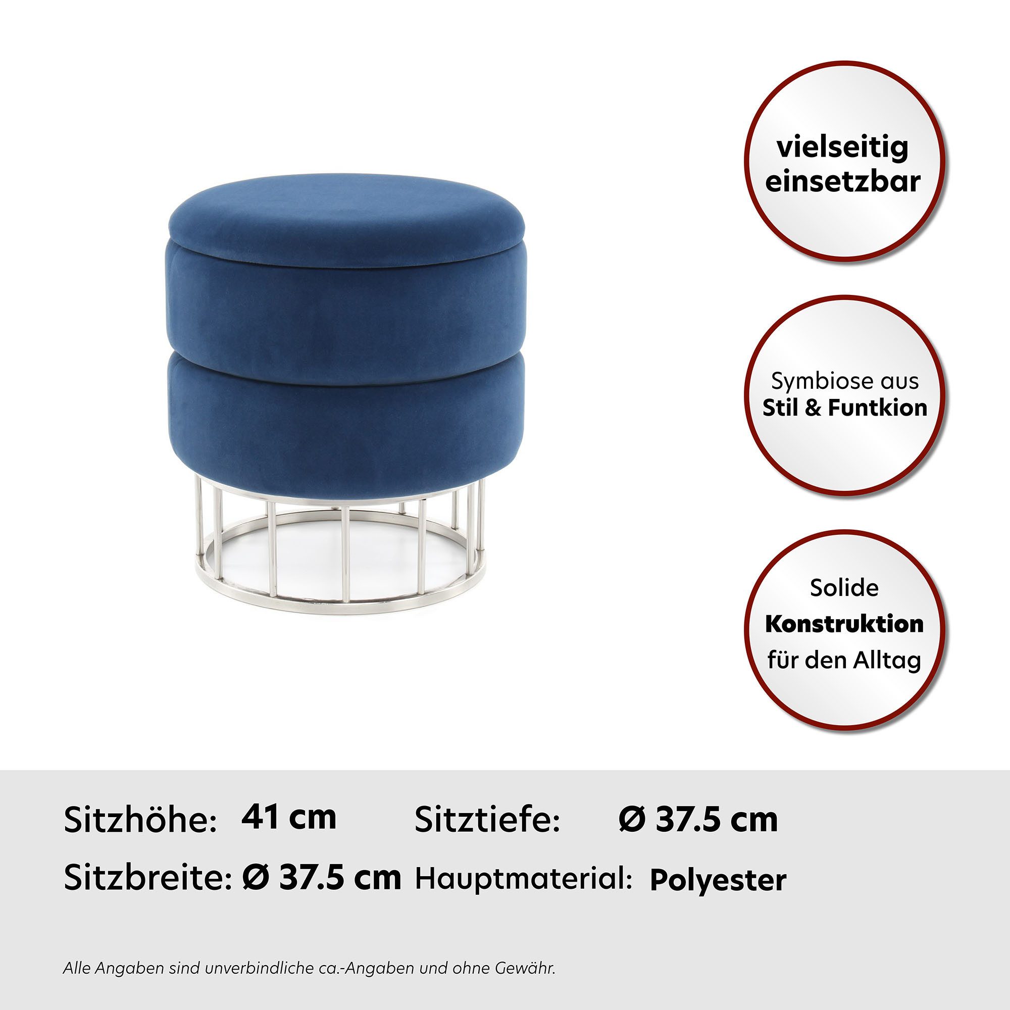 Kayoom Hocker met bergruimte Kruk Zero 525, zitkruk met comfort, ronde, moderne vorm glamoureus, elegant, met opbergruimte, bekleding van fluweelzacht stof (1 stuk)