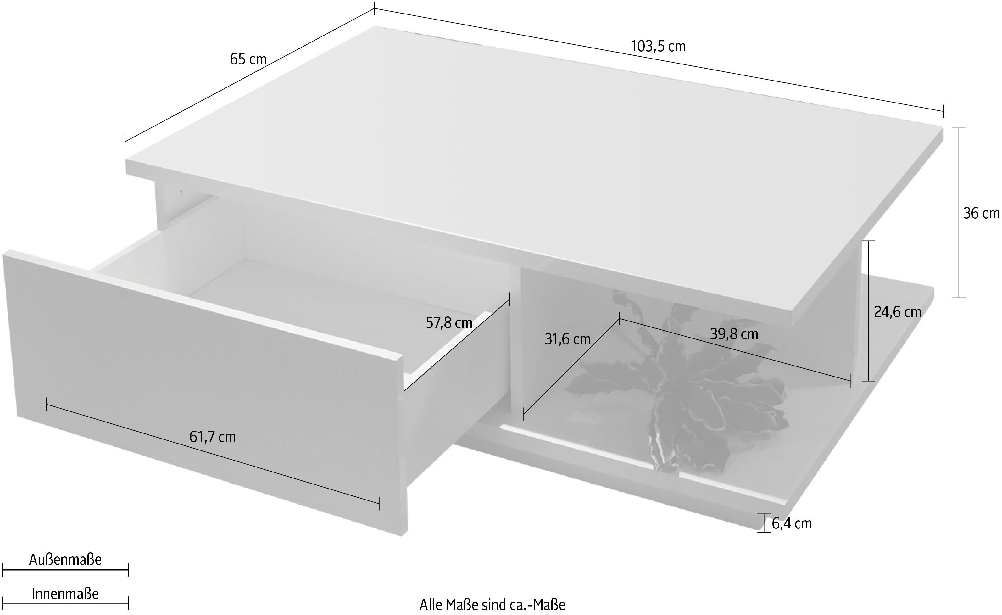 Places of Style Salontafel Piano UV gelakt, woonkamer tafel met lade inclusief soft-closefunctie