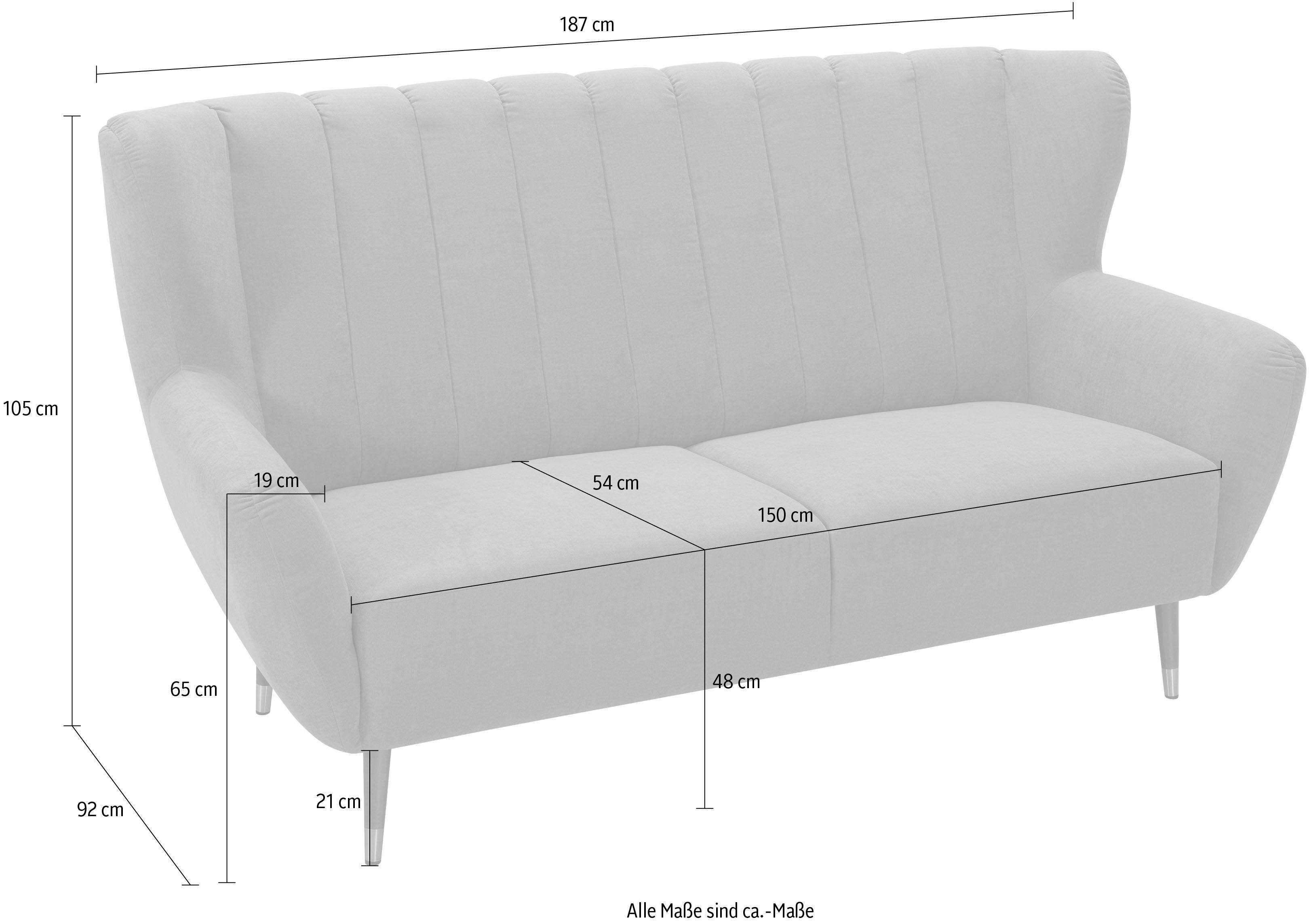 exxpo - sofa fashion 3-zitsbank Polly, comfortabel met hoge rugleuning, hoge poten, oorschelpbank